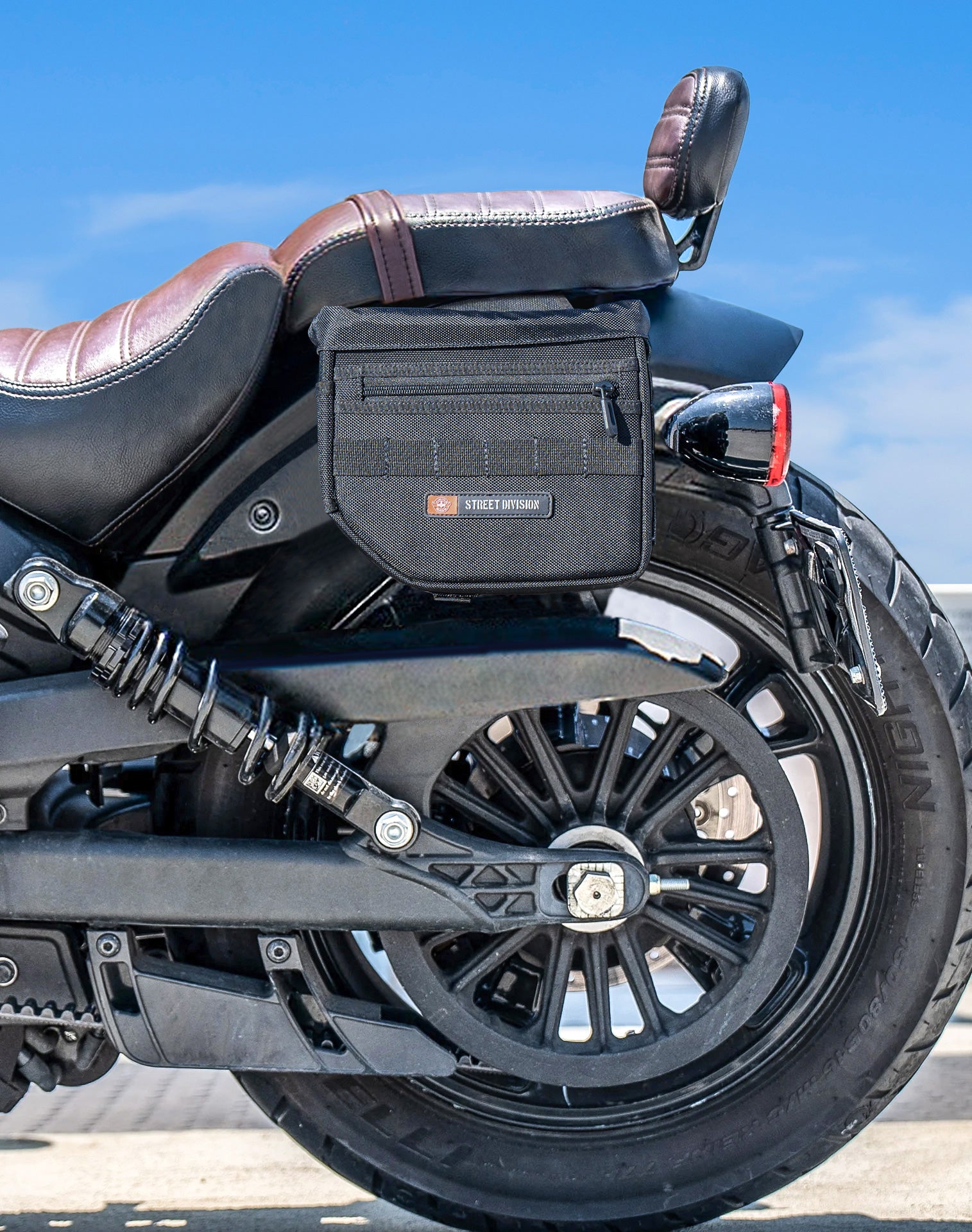 8L - Patriot Small Indian Scout Rogue Throw Over Saddlebags Vertical Lifestyle 