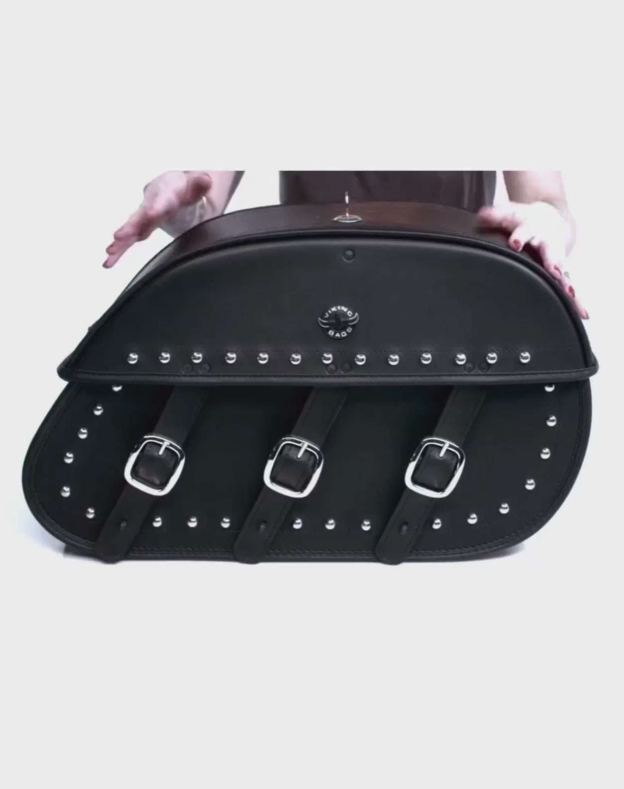 Viking Trianon Extra Large Studded Leather Motorcycle Saddlebags for Harley Softail Cross Bones FLSTSB Video