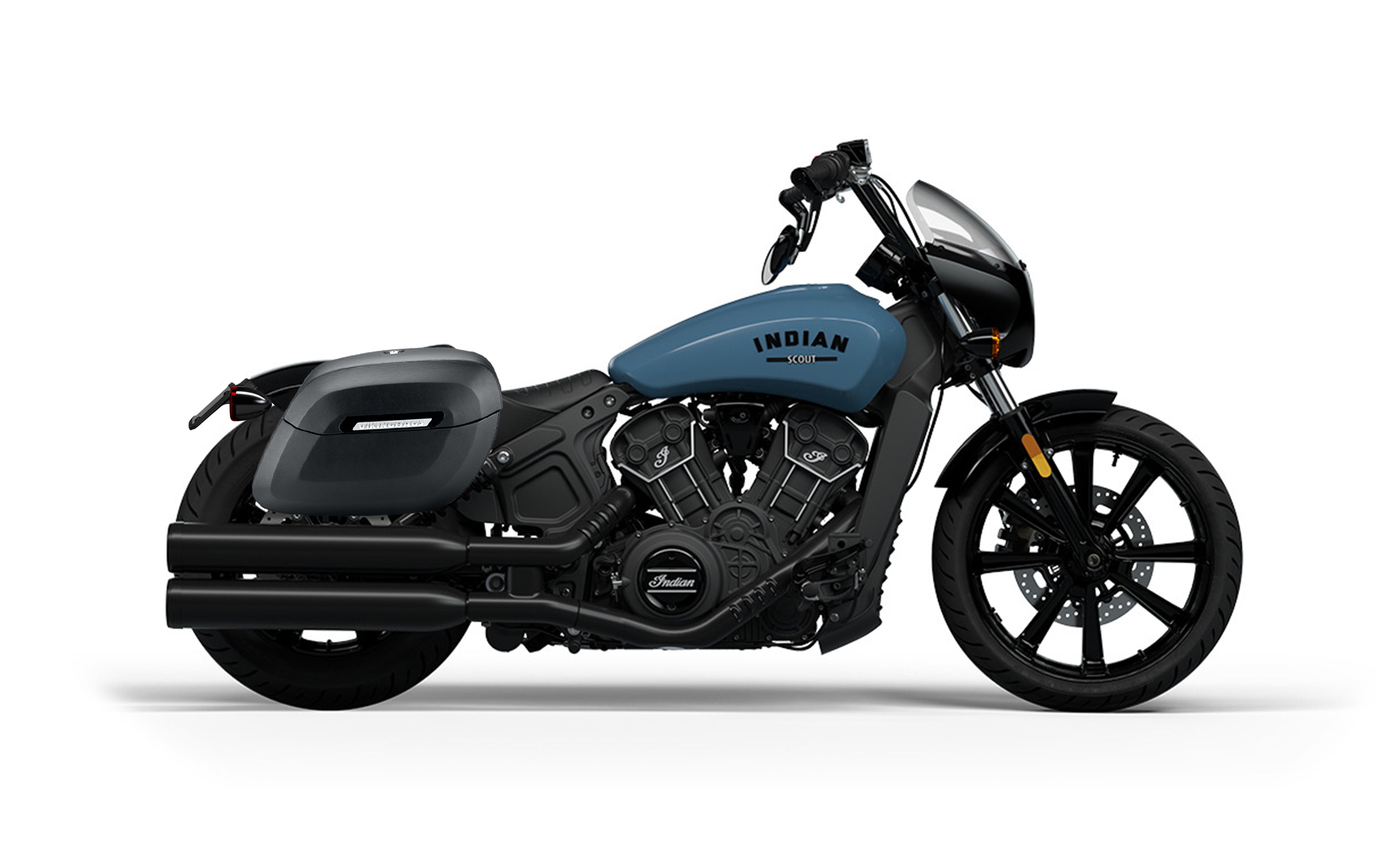 36L - Lamellar Raven XL Shock-Cutout Indian Scout Rogue Sixty Matte Hard Saddlebags Bag on Bike @expand