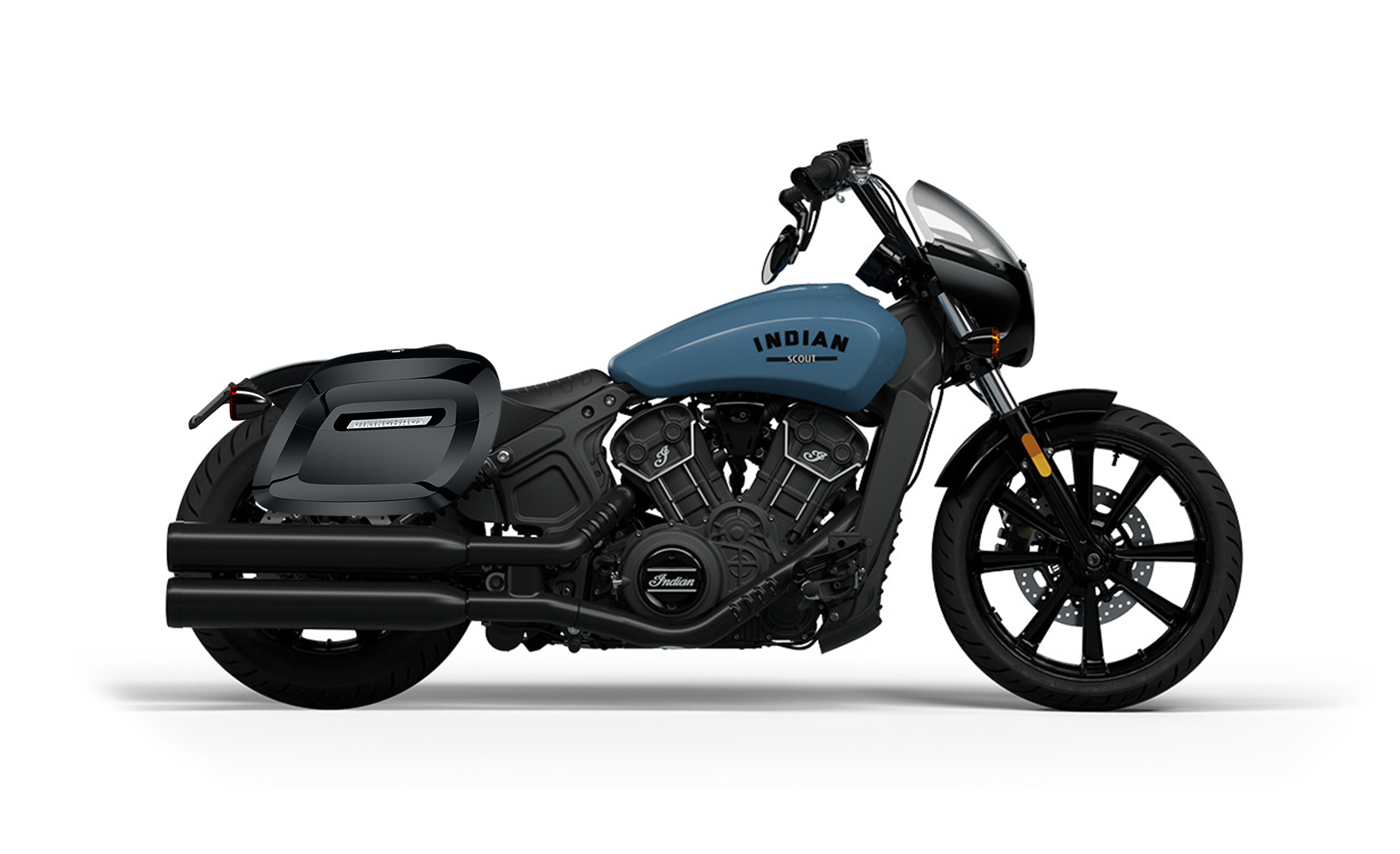 36L - Lamellar Raven XL Shock-Cutout Indian Scout Rogue Sixty Painted Hard Saddlebags Bag on Bike @expand