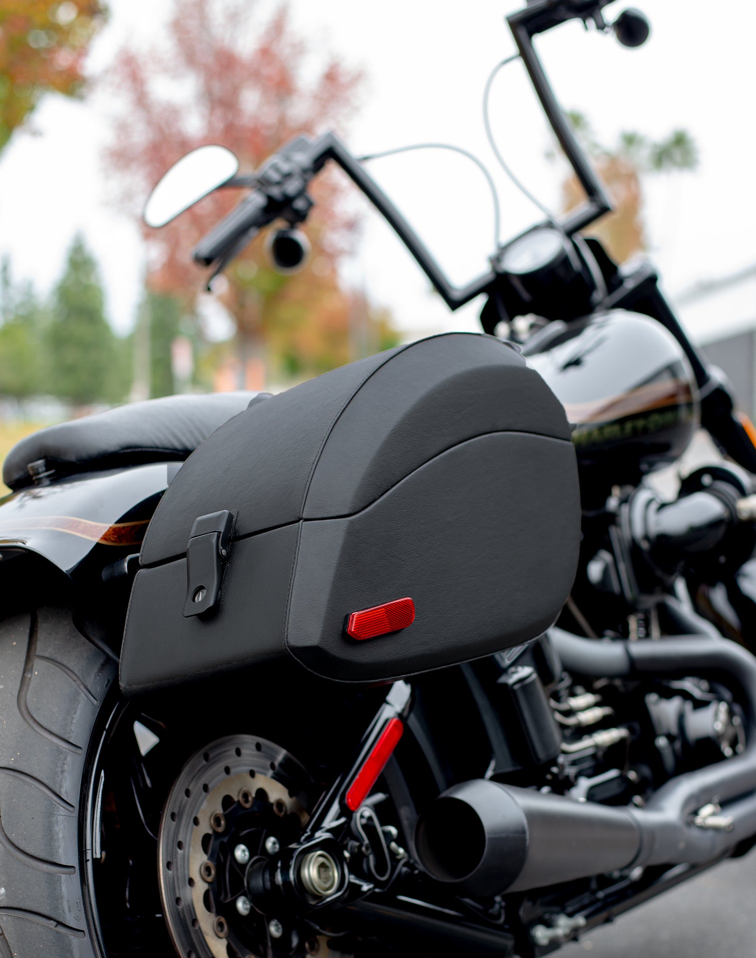 Viking Phantom Large Leather Wrapped Motorcycle Hard Saddlebags For Harley Softail Low Rider S Fxlrs are Durable