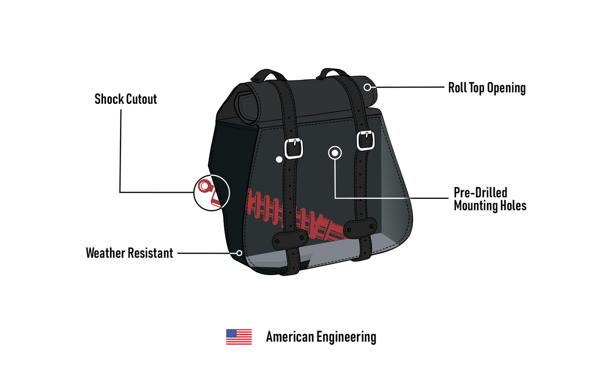 30L - SpiritBlade Roll-Top Large Kawasaki Vulcan 900 Custom Motorcycle Leather Saddlebags American Engineering @expand