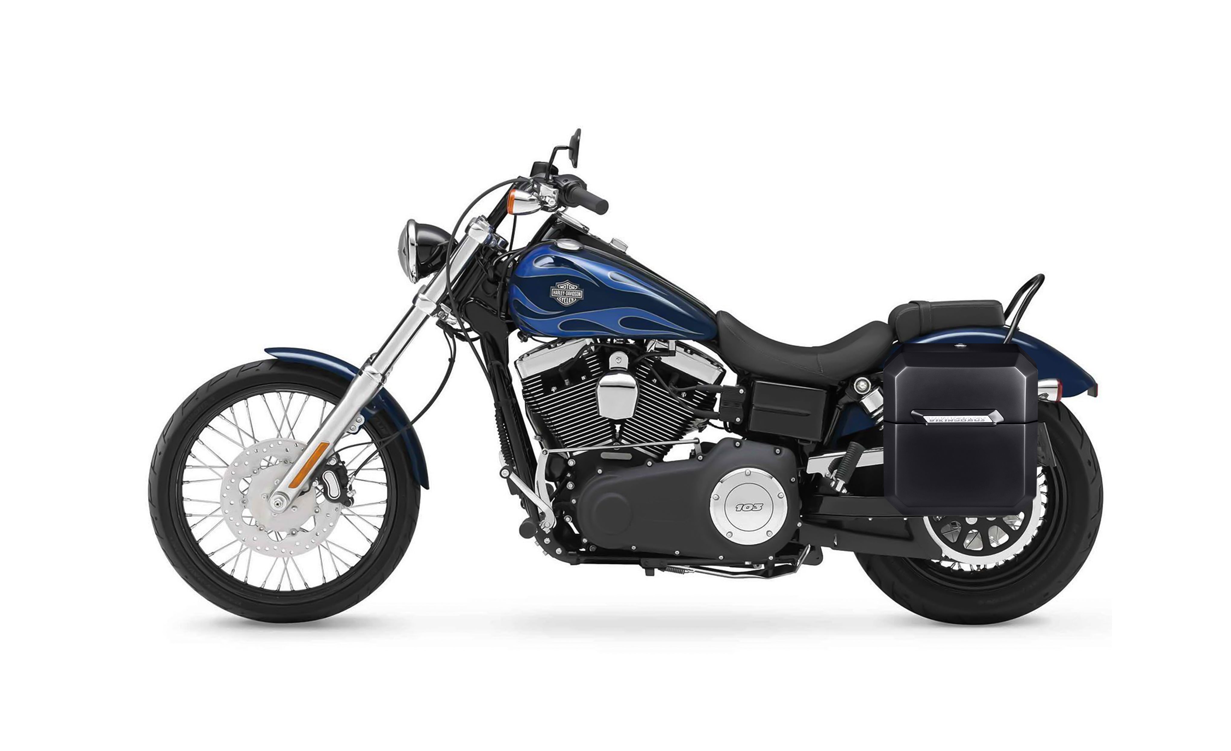 NICECNC 15" Waterproof Motorcycle Leather Saddlebags For Harley Dyna Wide Glide - Black, 35L Pair