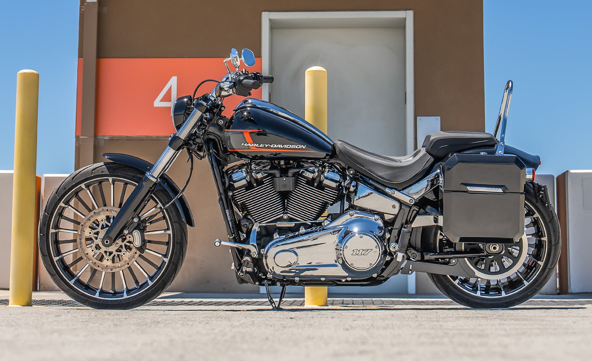 15L - Outlaw Quick Mount Medium Harley Softail Breakout FXBR/S Painted Hard Solo Saddlebag (Left Only) Lifestyle @expand