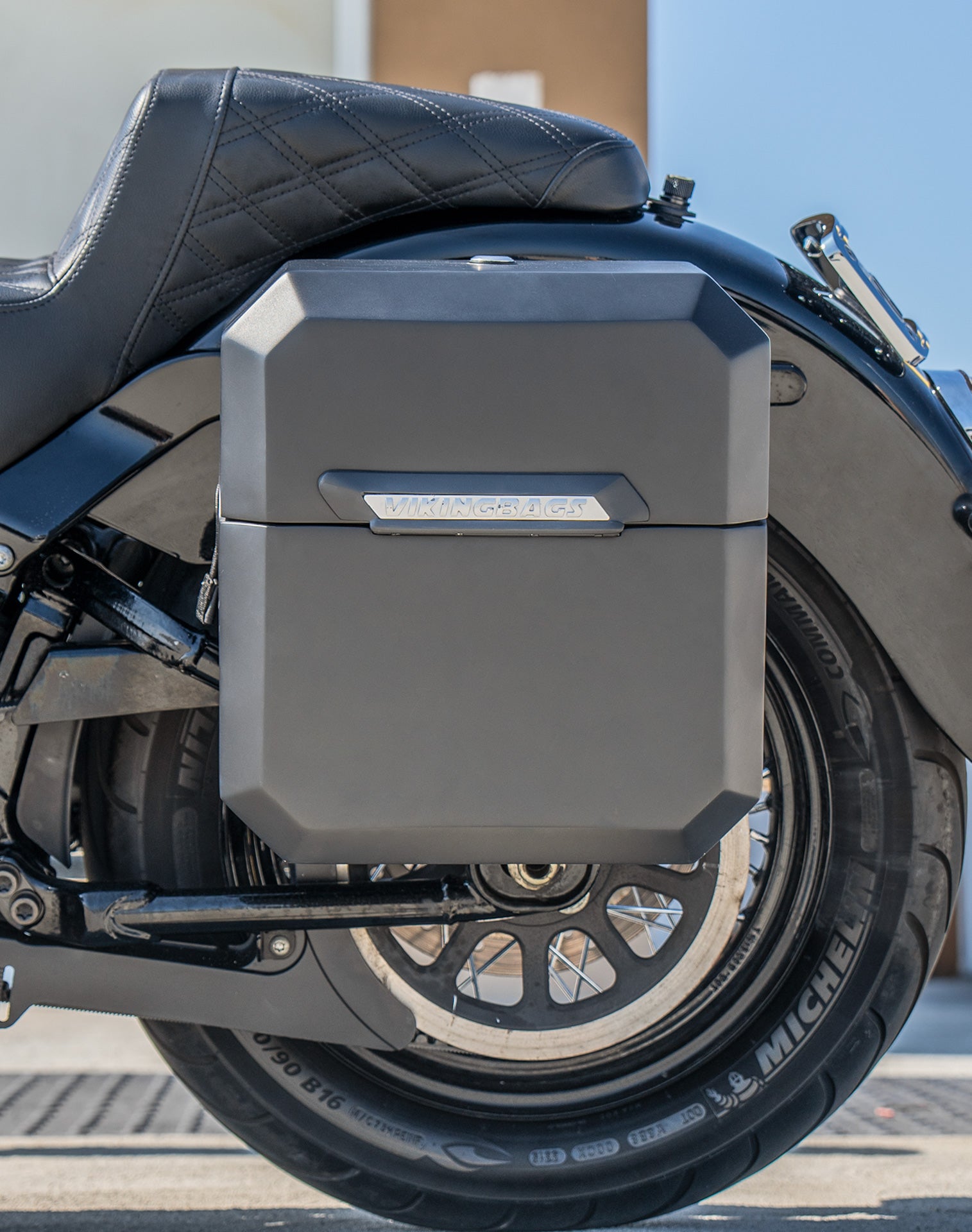 15L - Outlaw Quick Mount Medium Harley Softail Heritage FLHC/S Matte Hard Solo Saddlebag (Left Only) Lifestyle