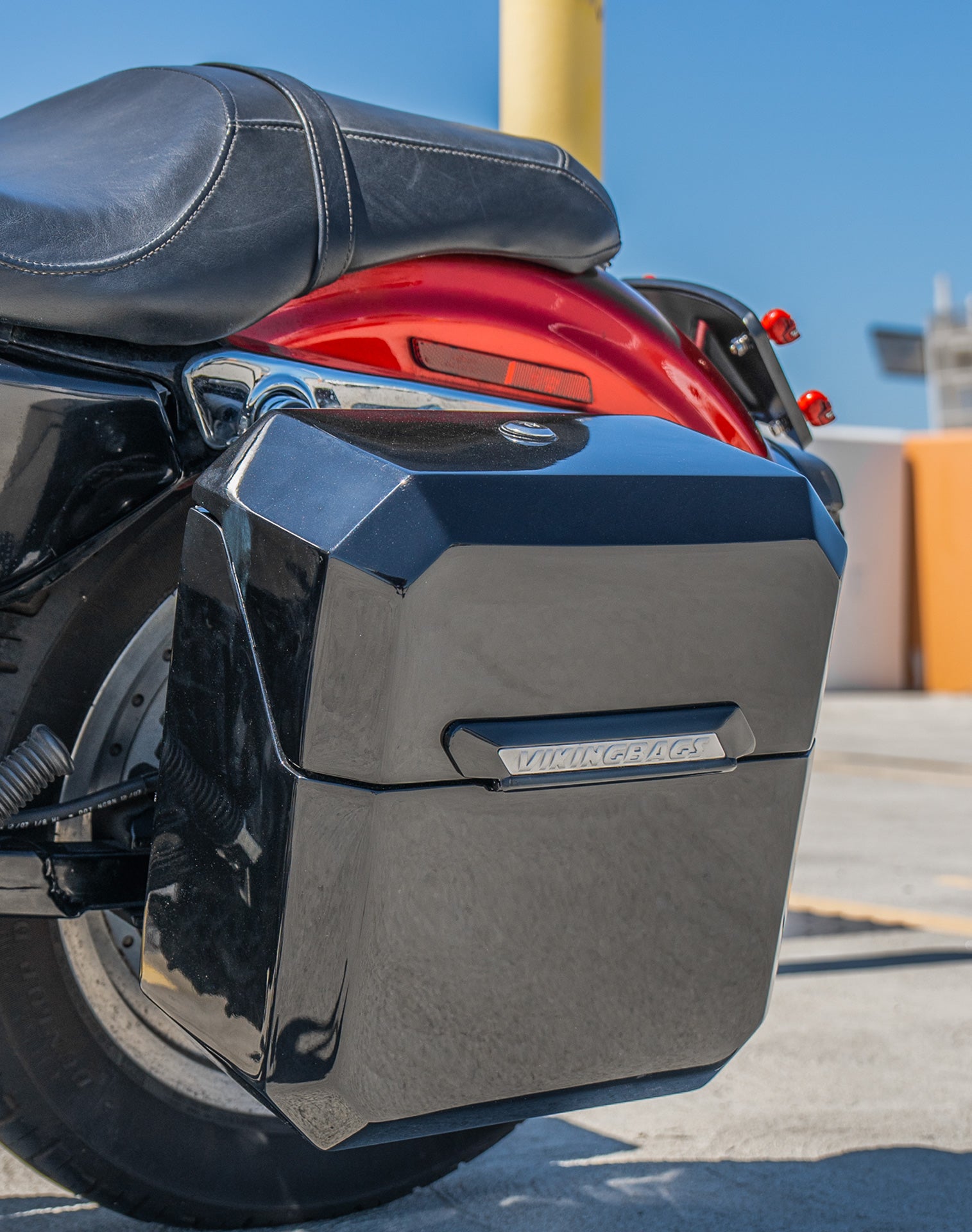 15L - Outlaw Quick Mount Medium Harley Sportster 883 Custom XL883C Painted Hard Solo Saddlebag (Left Only) Lifestyle