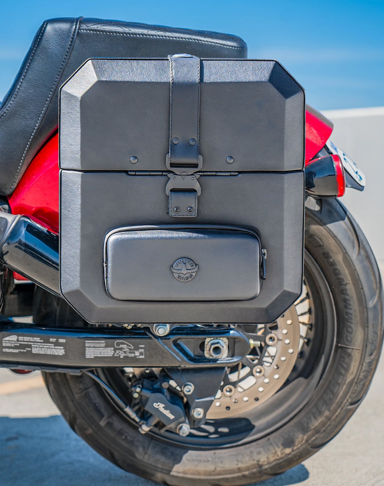 15L - Outlaw Quick-Mount Medium Indian Chief Hard Solo Saddlebag (Left Only)Life Style Photo
