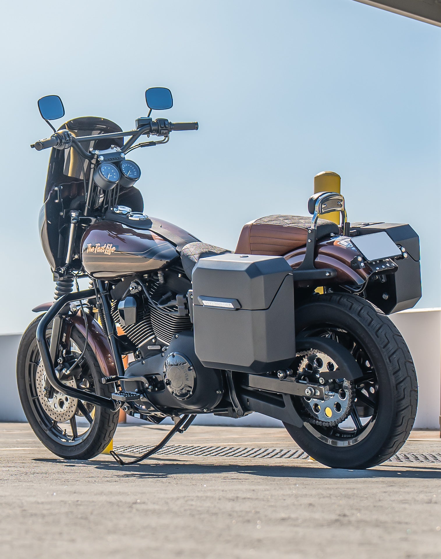 15L - Outlaw Quick Mount Medium Matte Hard Solo Saddlebag (Left Only) for Harley Dyna Super Glide Custom FXDC/I Lifestyle