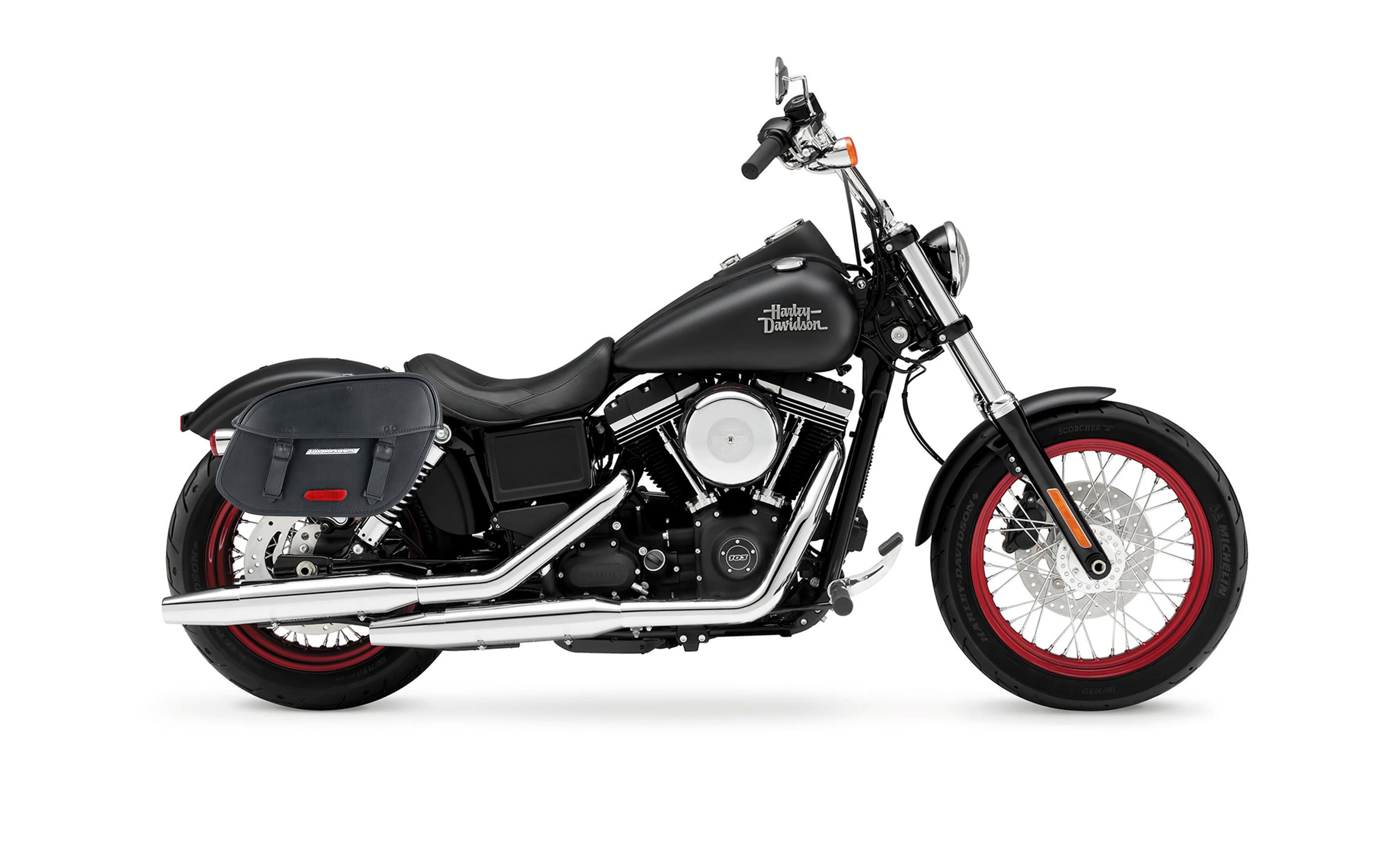 22L - Buckler Quick Mount Medium Shock Cutout Saddlebags for Harley Dyna Street Bob FXDB/I Bag on Bike @expand