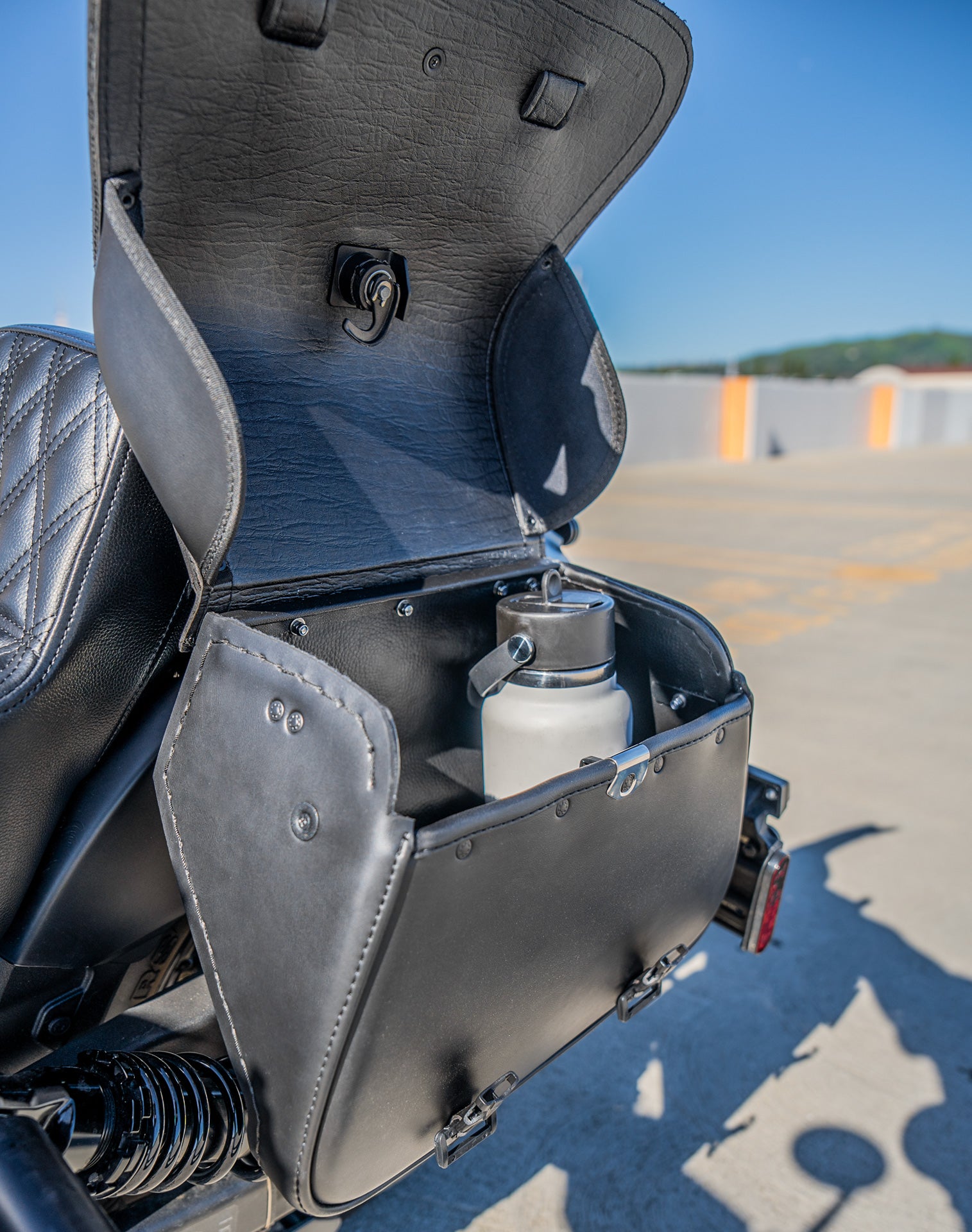 25L - SpiritBlade Large Indian Scout 101 Leather Motorcycle Saddlebags Lifestyle