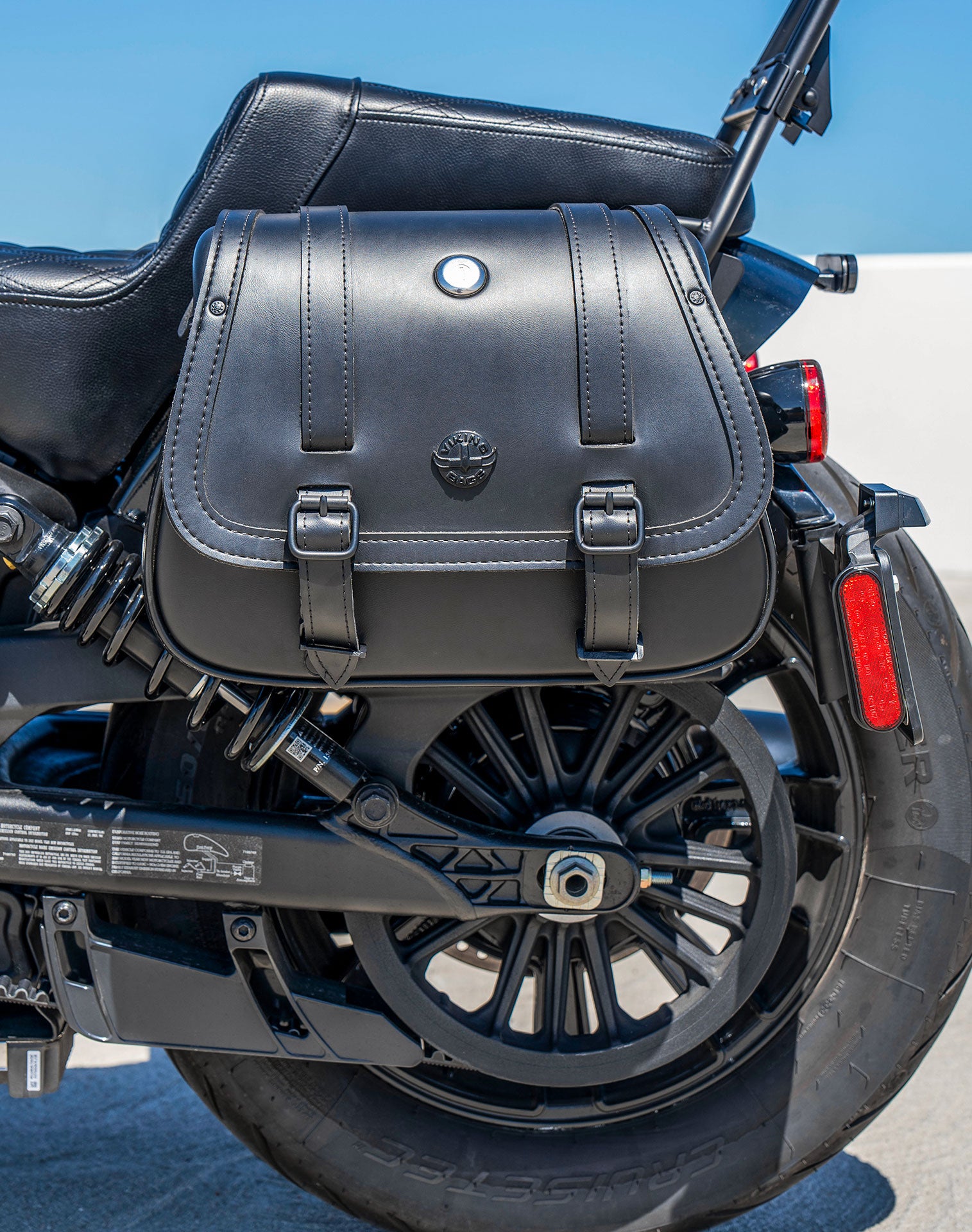 25L - SpiritBlade Large Indian Scout Sixty Bobber Leather Motorcycle Saddlebags Lifestyle