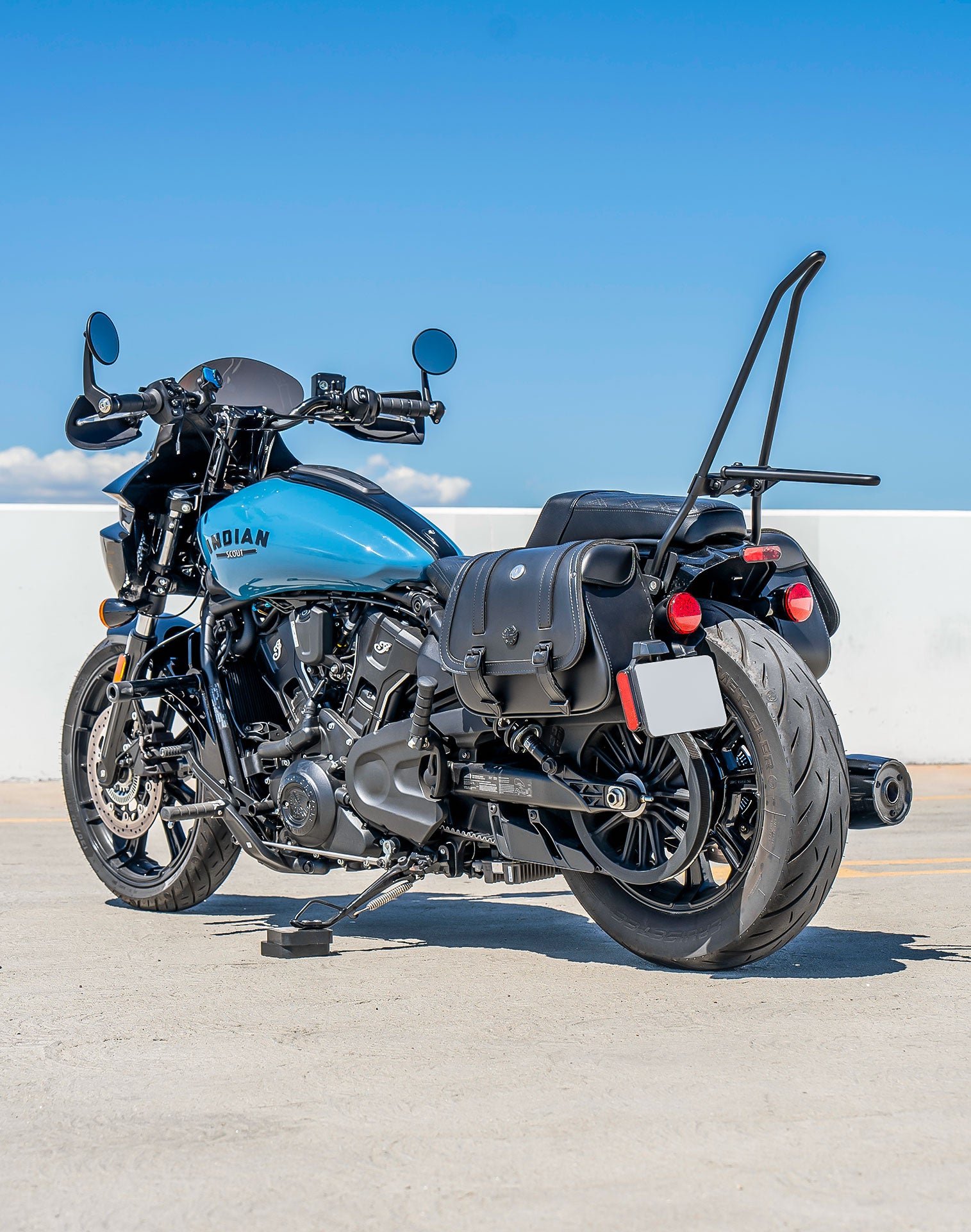 25L - SpiritBlade Large Indian Scout Sixty Bobber Leather Motorcycle Saddlebags Lifestyle