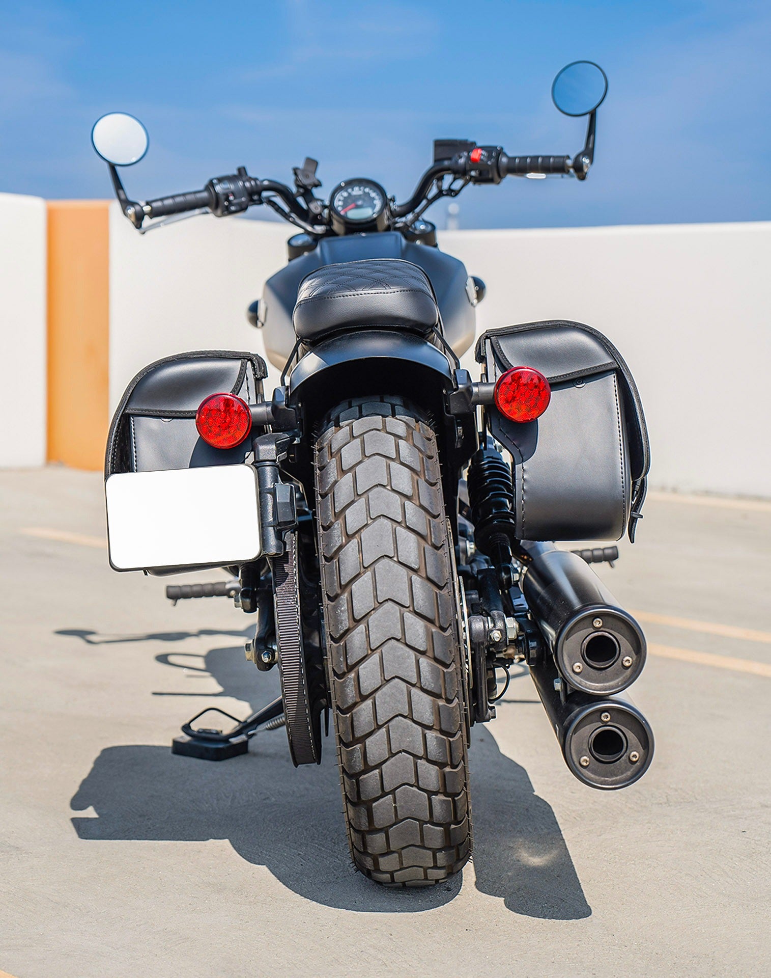 25L - SpiritBlade Large 2025+ Indian Scout Leather Motorcycle Saddlebags Lifestyle