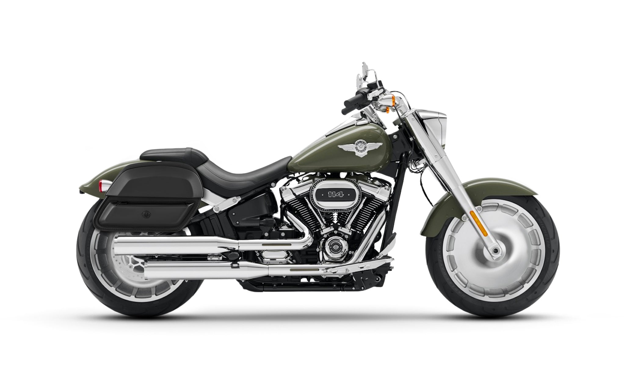 28L - Pantheon Medium Quick-Mount Motorcycle Saddlebags For Harley Softail Fat Boy FLFB/S @expand