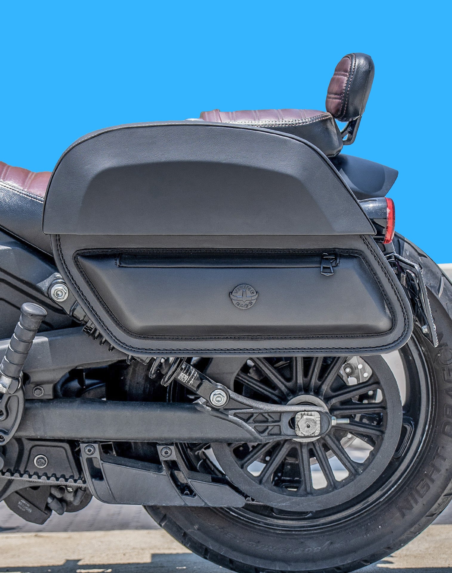 28L - Pantheon Medium Quick Mount Indian Scout Bobber Sixty Motorcycle Saddlebags Vertical Lifestyle