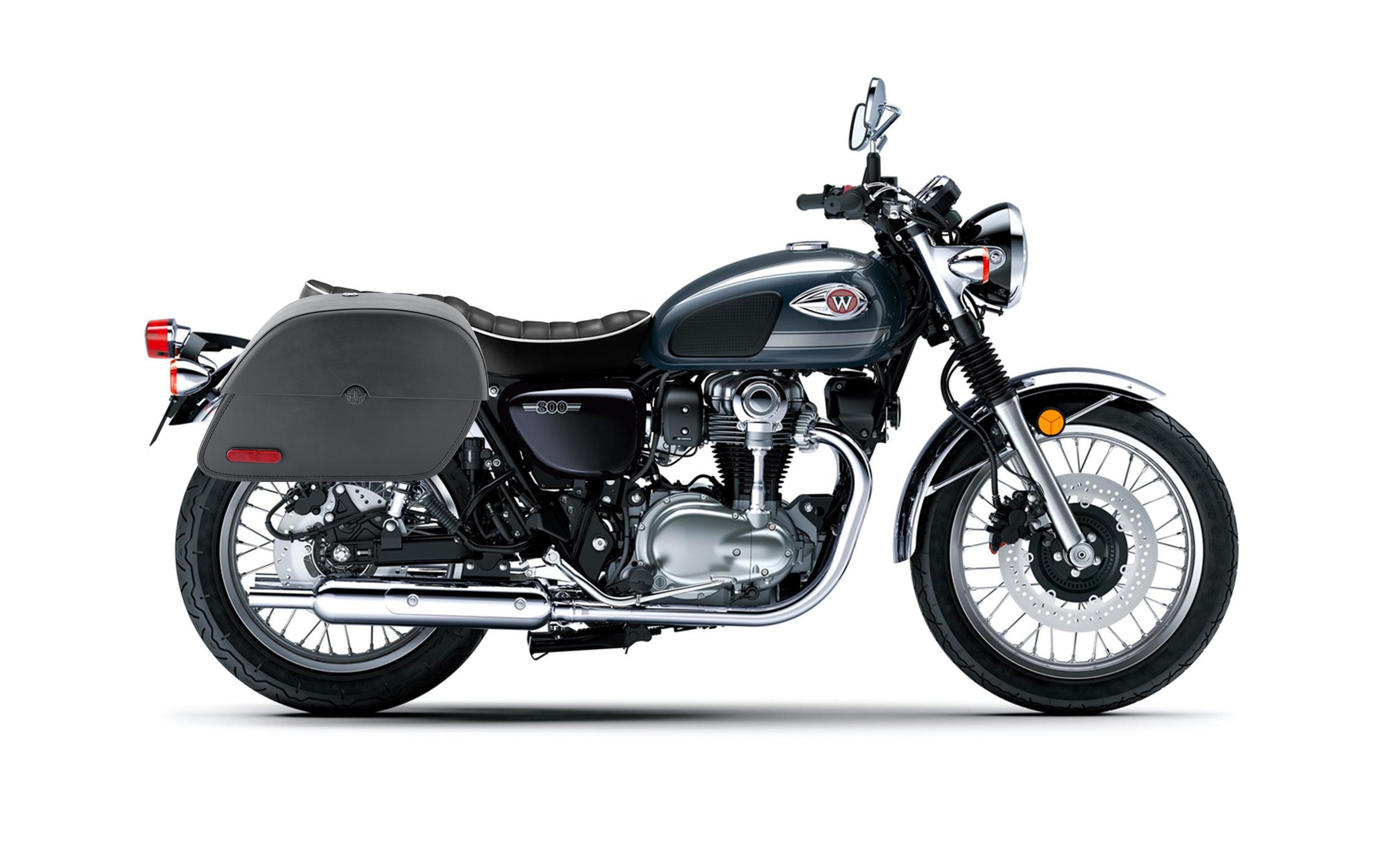 28L - Panzer Medium Quick Mount Kawasaki W800/ Street/ Cafe 2018+ Leather Saddlebags Bag on Bike @expand