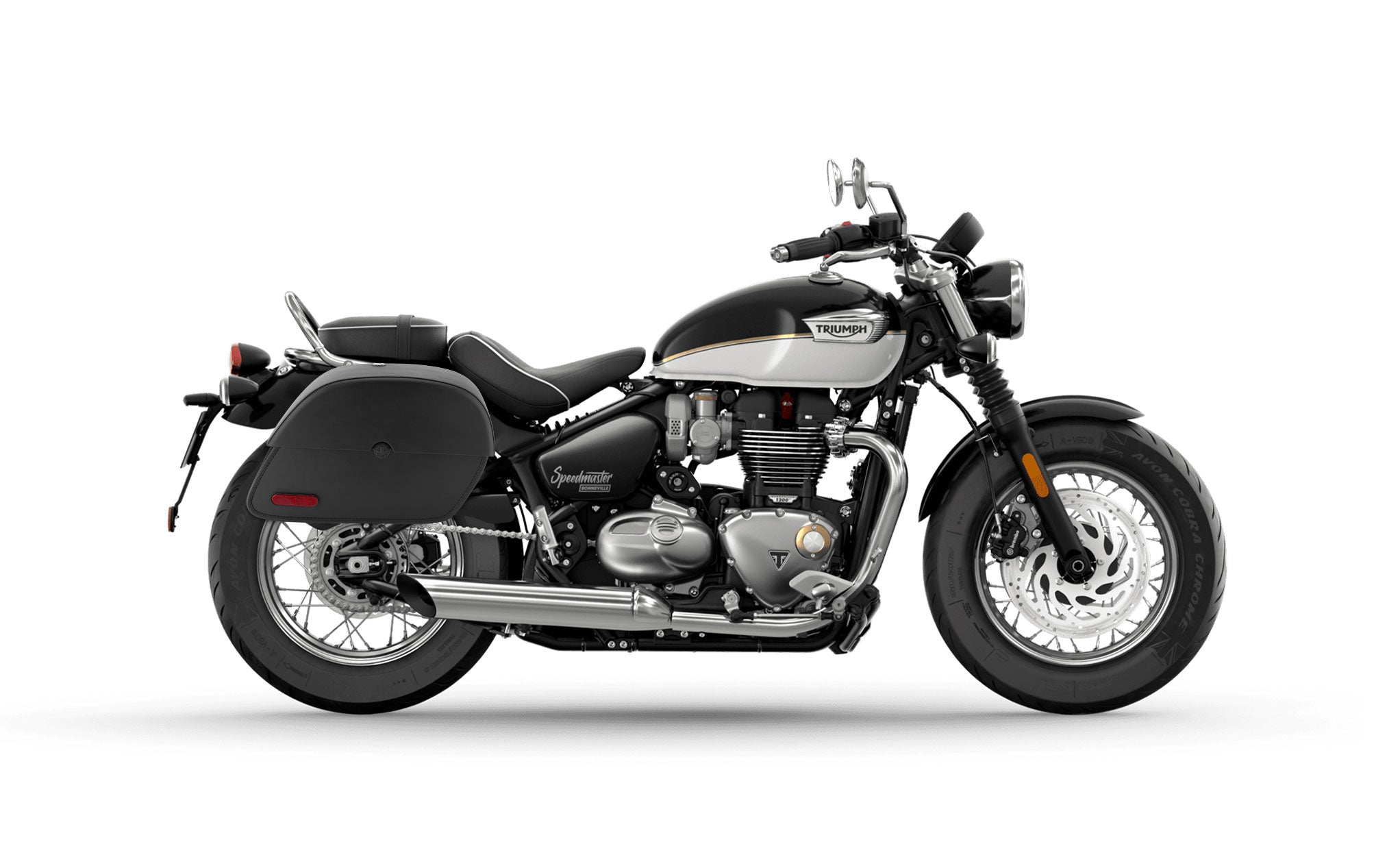 28L - Panzer Medium Quick Mount Triumph Bonneville Speedmaster 2018+ Leather Saddlebags @expand