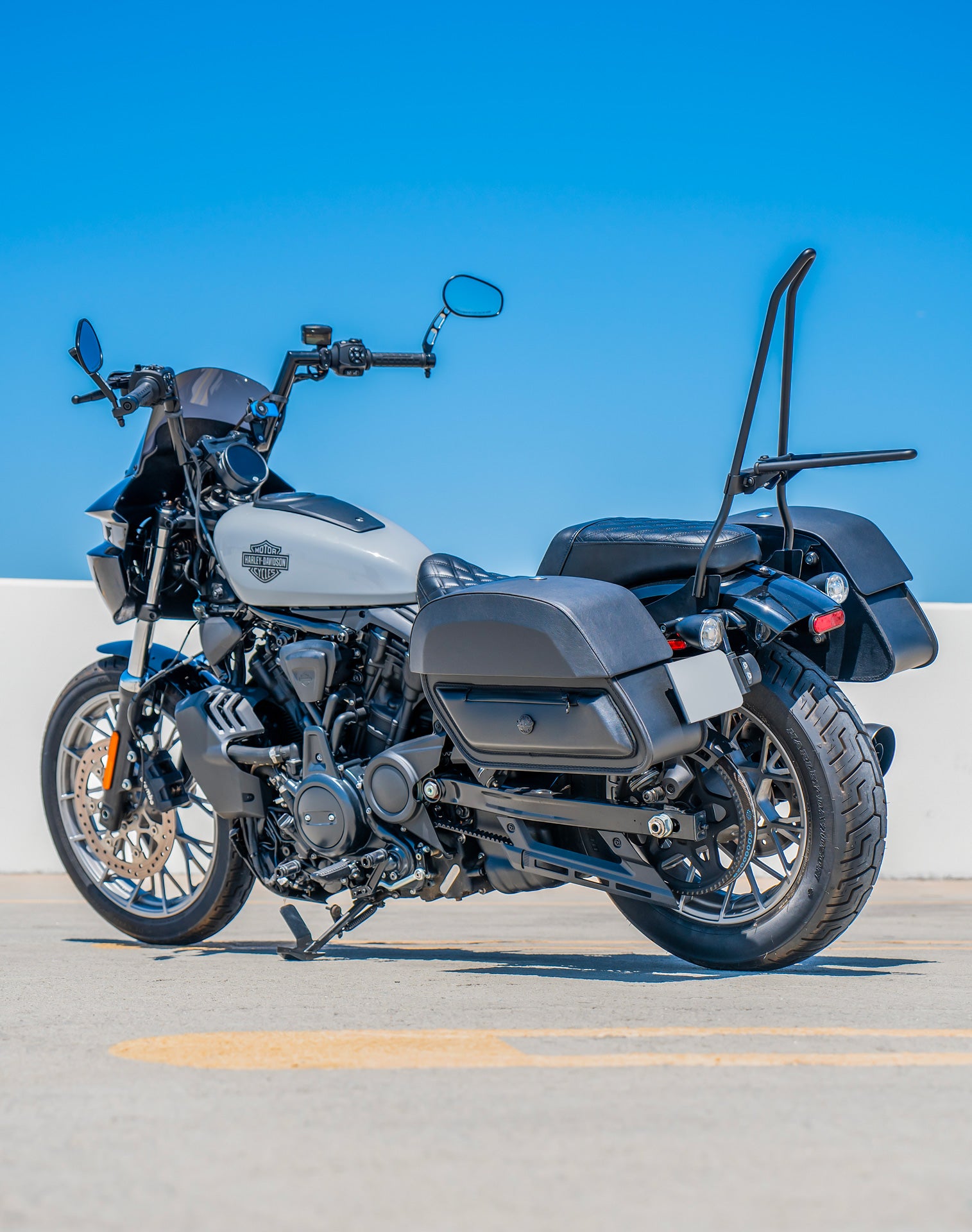 28L - Pantheon Medium Quick Mount Harley Nightster RH975/S Motorcycle Saddlebags Lifestyle
