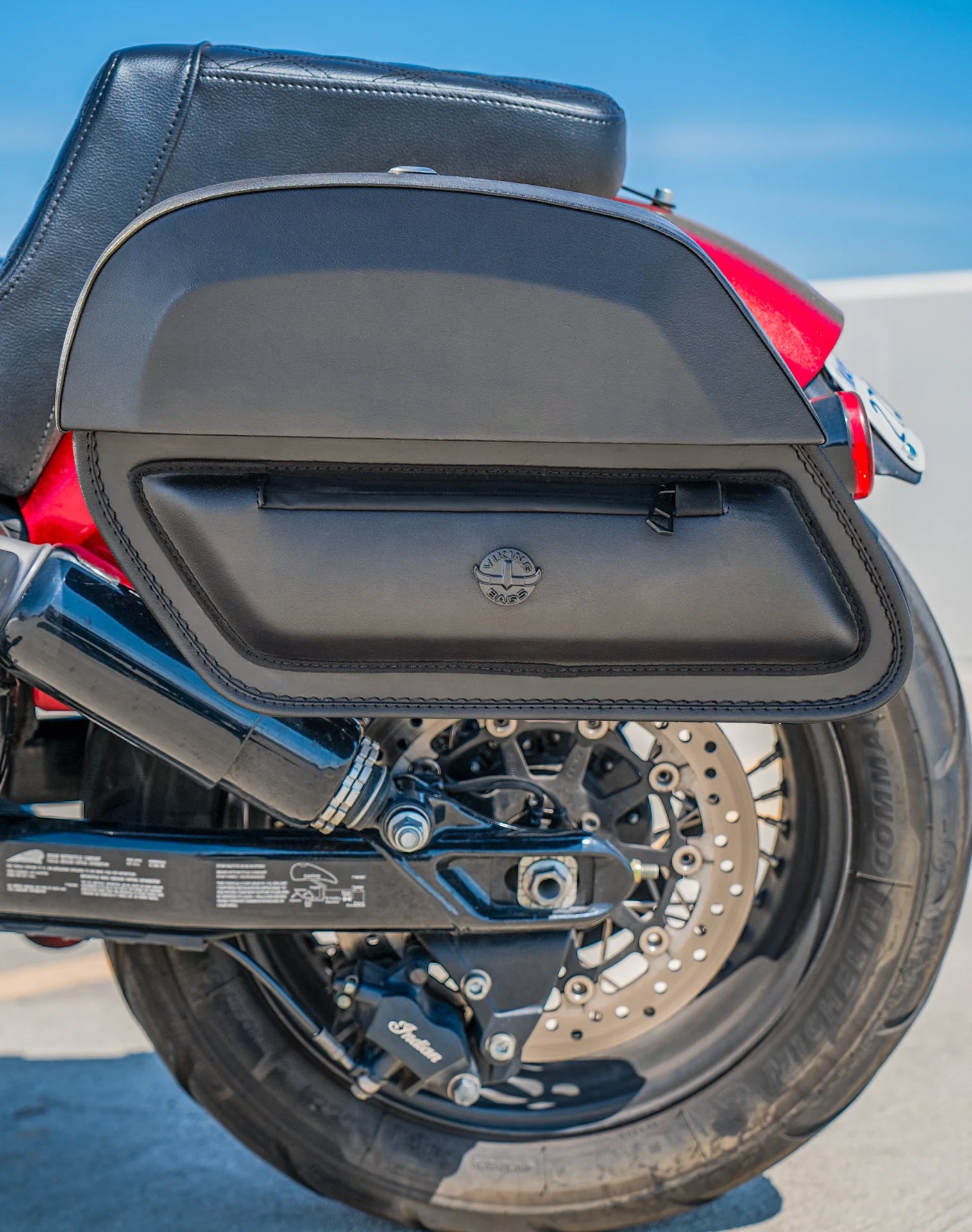 28L - Pantheon Medium Quick-Mount Indian Chief Dark Horse Motorcycle Saddlebags Lifestyle