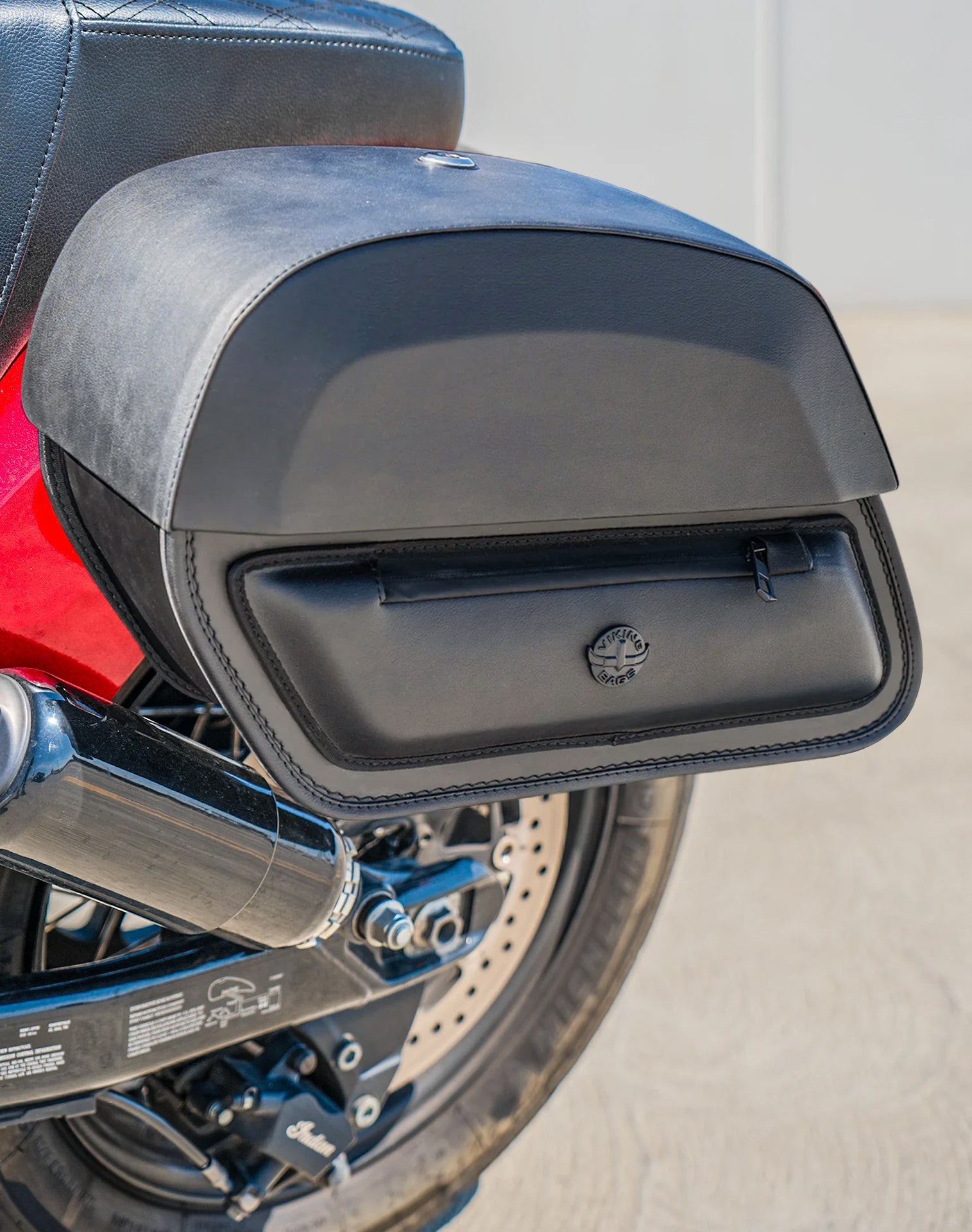 28L - Pantheon Medium Quick-Mount Indian Chief Dark Horse Motorcycle Saddlebags Lifestyle