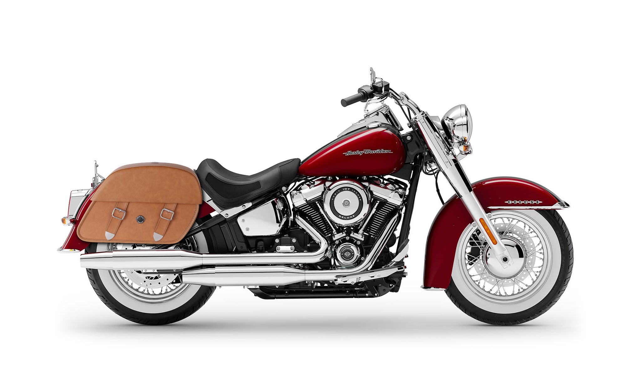 33L - Baelor Brown Large Leather Saddlebags For Harley Softail Deluxe FLDE @expand