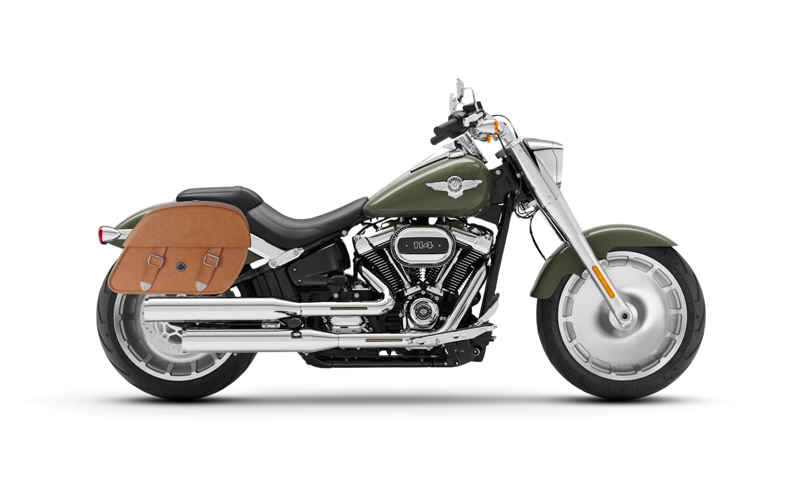 33L - Baelor Brown Large Leather Saddlebags For Harley Softail Fat Boy FLFB/S @expand