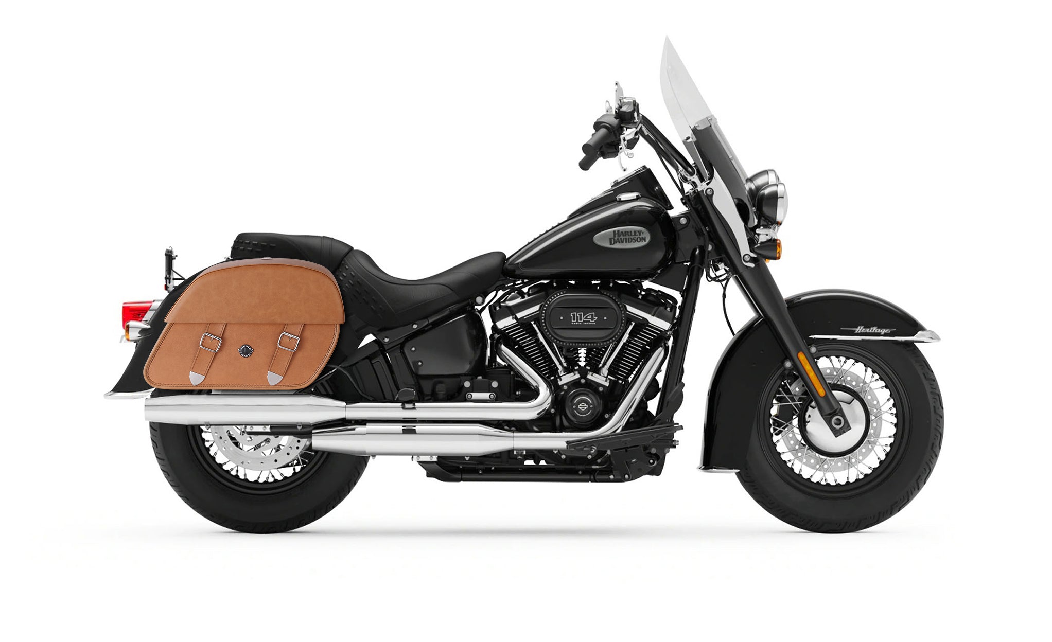 33L - Baelor Brown Large Leather Saddlebags For Harley Softail Heritage FLHC/S @expand