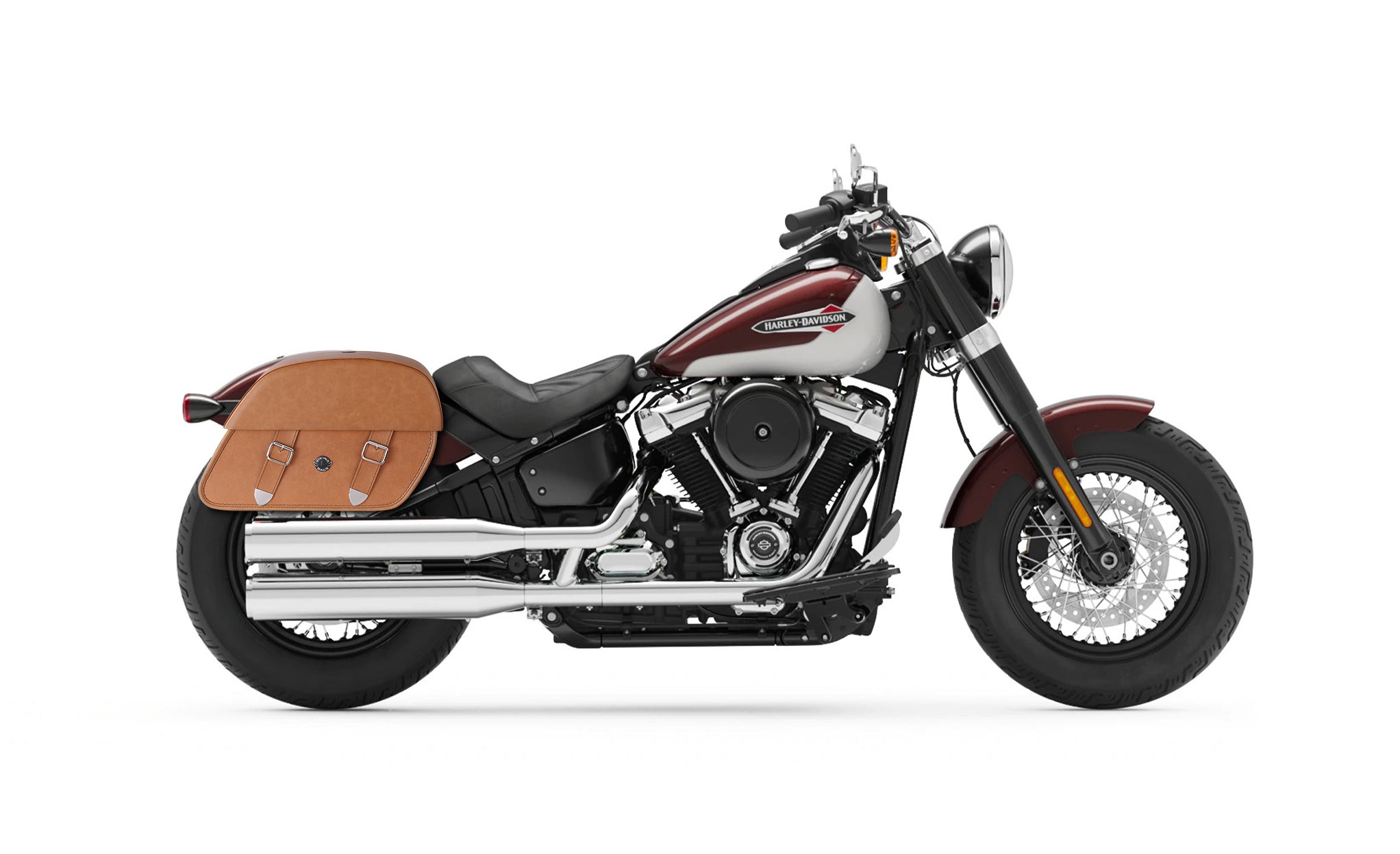 33L - Baelor Brown Large Leather Saddlebags For Harley Softail Slim FLSL @expand