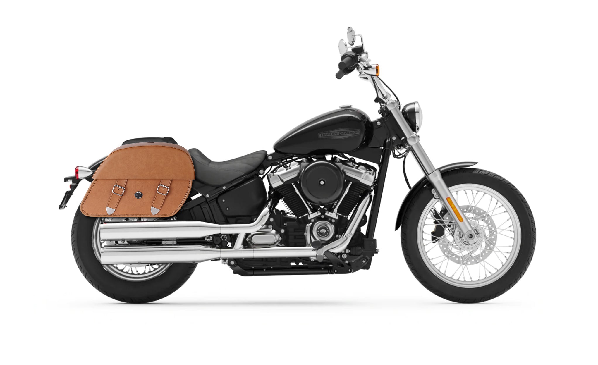 33L - Baelor Brown Large Leather Saddlebags For Harley Softail Standard FXST @expand