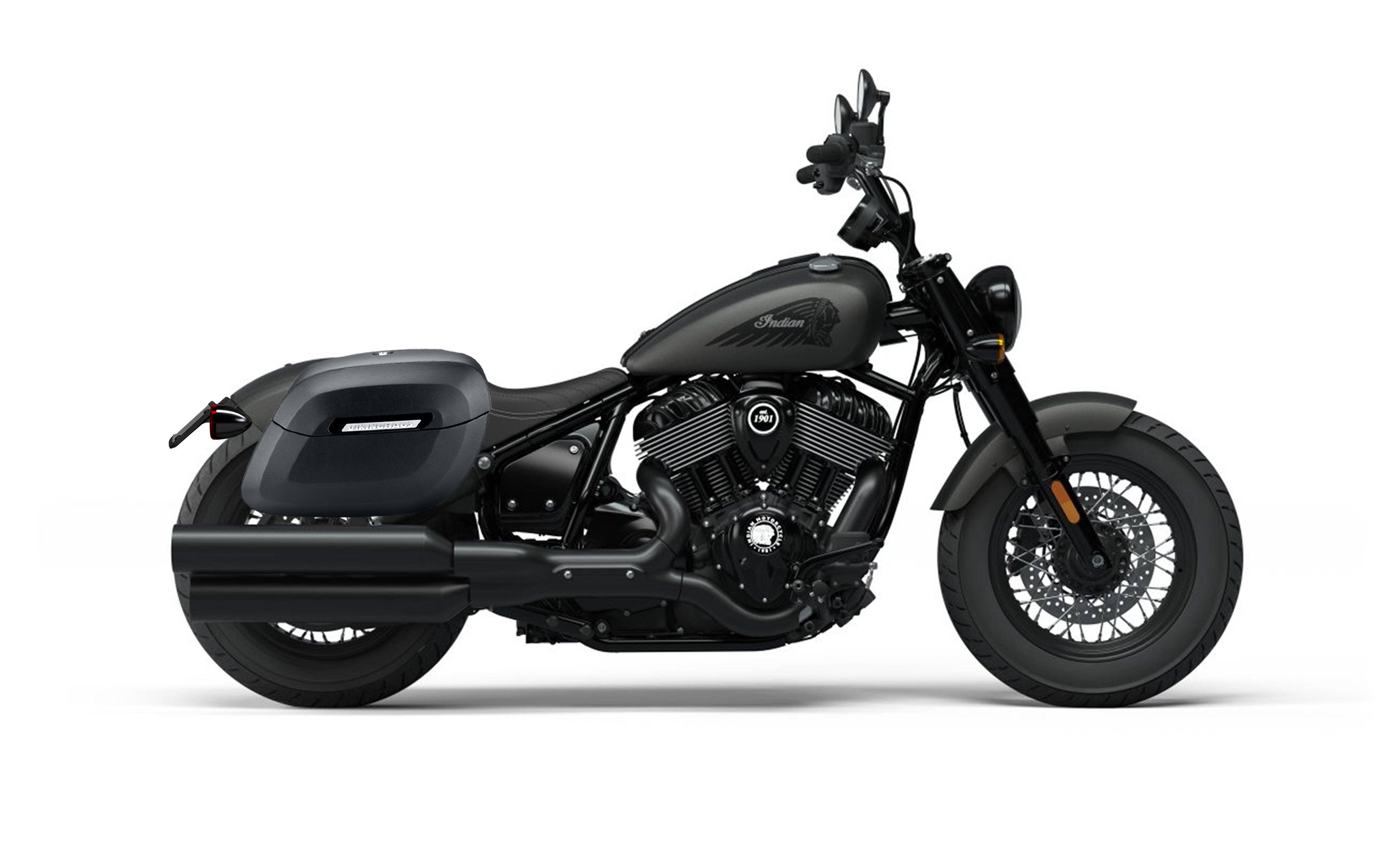 36L - Lamellar Raven XL Shock Cutout Indian Chief Bobber Darkhorse Matte Hard Saddle Bags Bag on Bike @expand