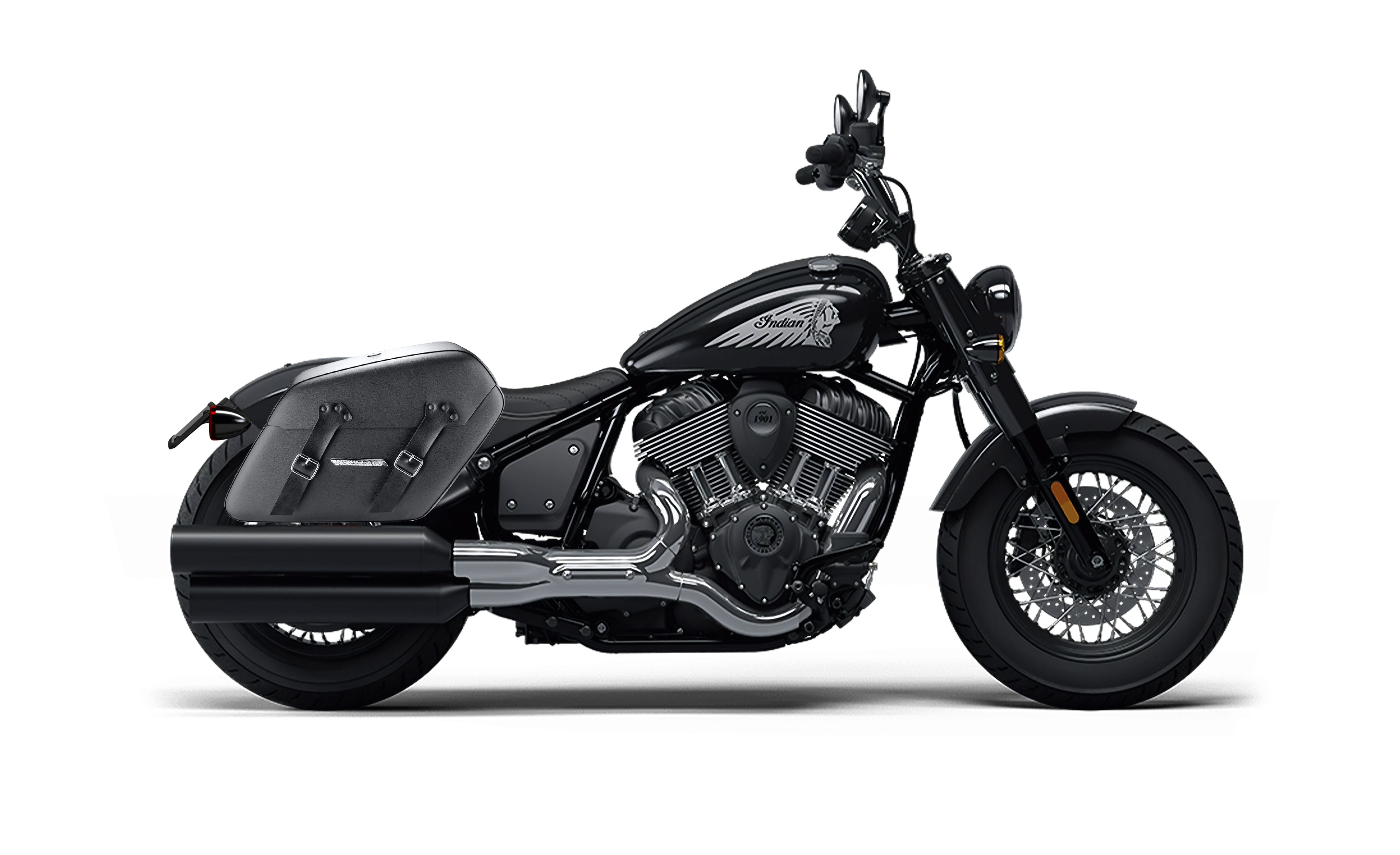 38L - Baldur XL Shock Cutout Indian Chief Bobber Leather Wrapped Hard Saddlebags Bag on Bike @expand