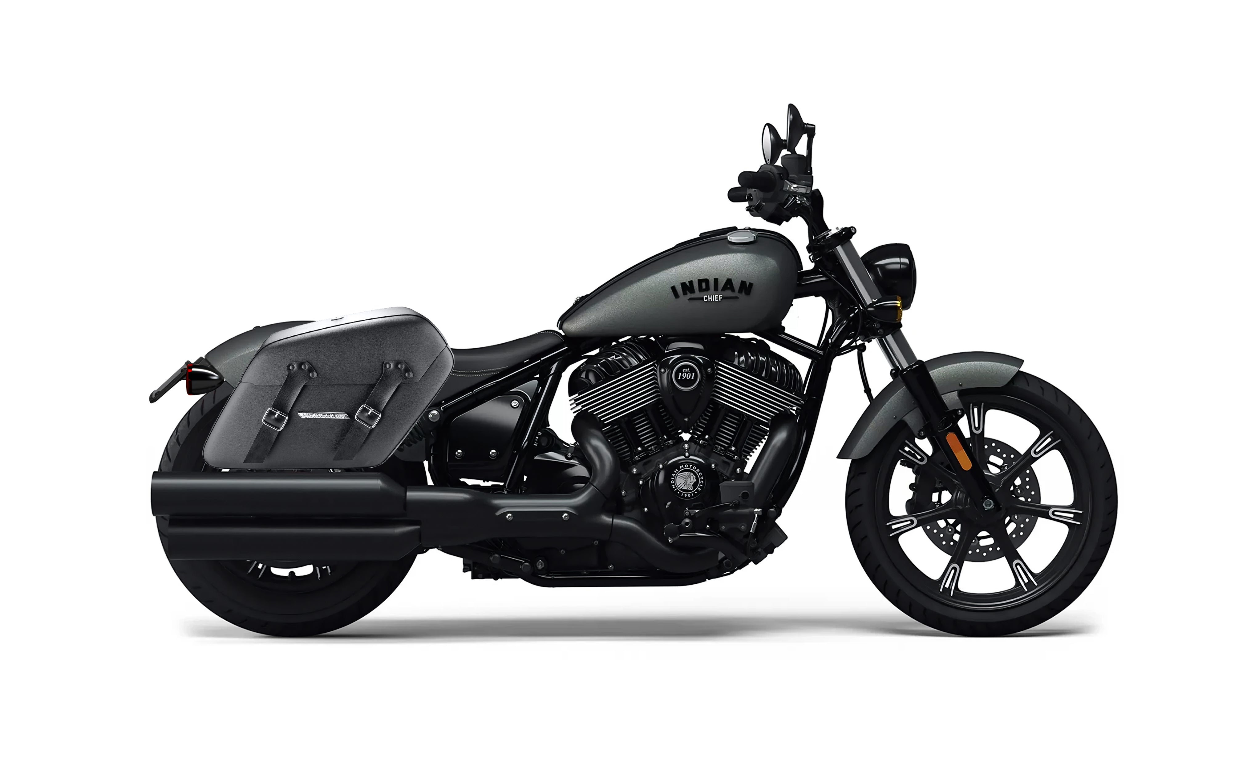 38L - Baldur XL Shock Cutout Indian Chief Darkhorse Leather Wrapped Hard Saddle Bags Bag on Bike @expand