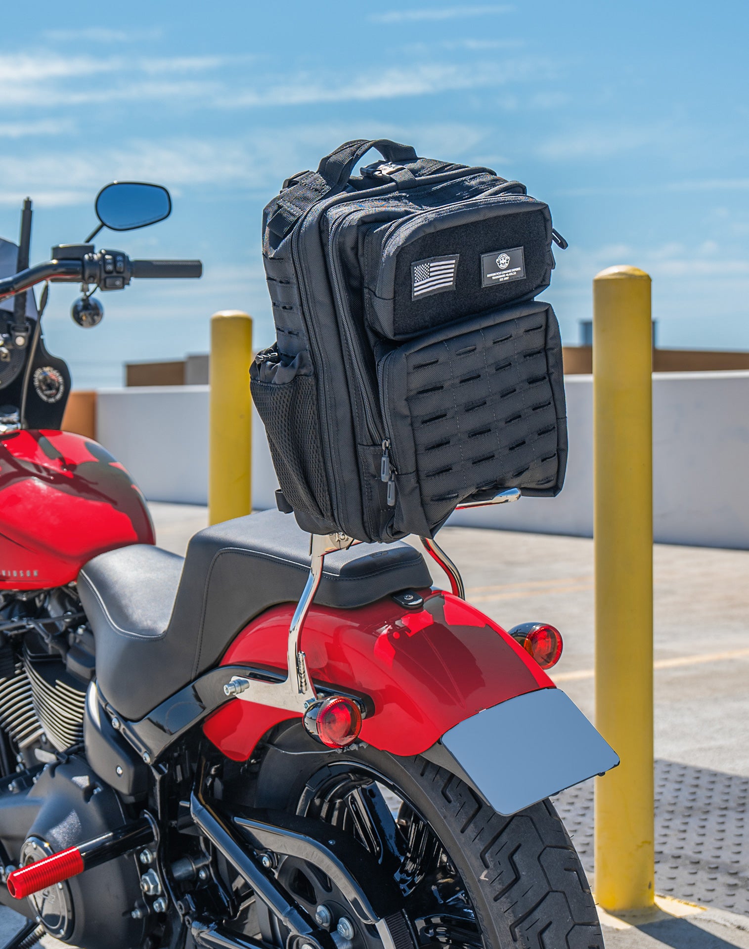 45L - Tactical XL Royal Enfield Motorcycle Sissy Bar Backpack Life Style 2