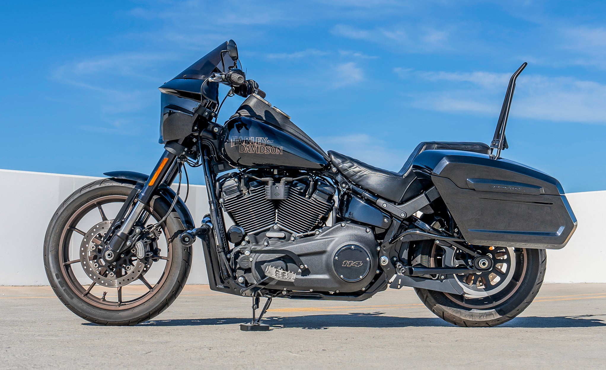 56L - Titan XL Chopped Saddlebags for Harley Softail Low Rider S FXLRS Lifestyle @expand