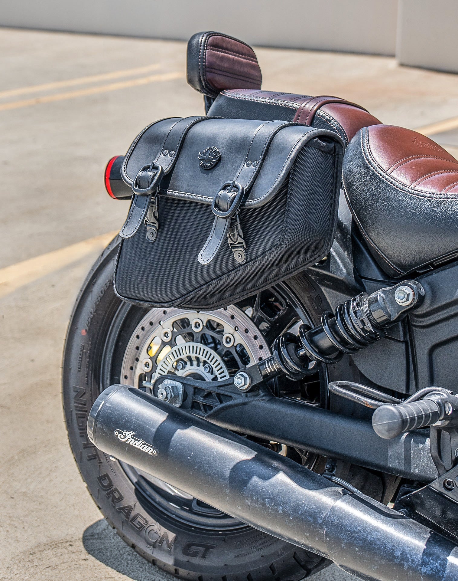 8L - Pony Indian Scout Rogue Sixty Leather Saddlebags Vertical Lifestyle