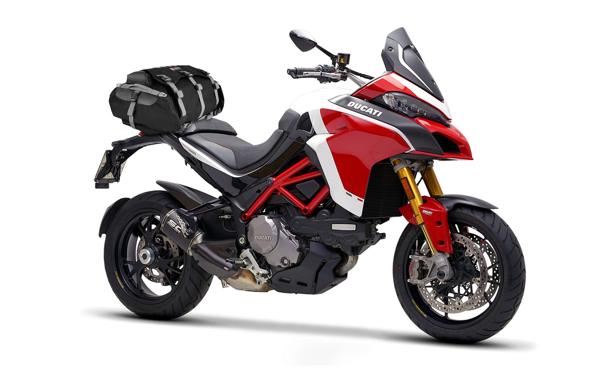 30L - Apex Ducati ADV Touring Duffel Bag on Bike @expand