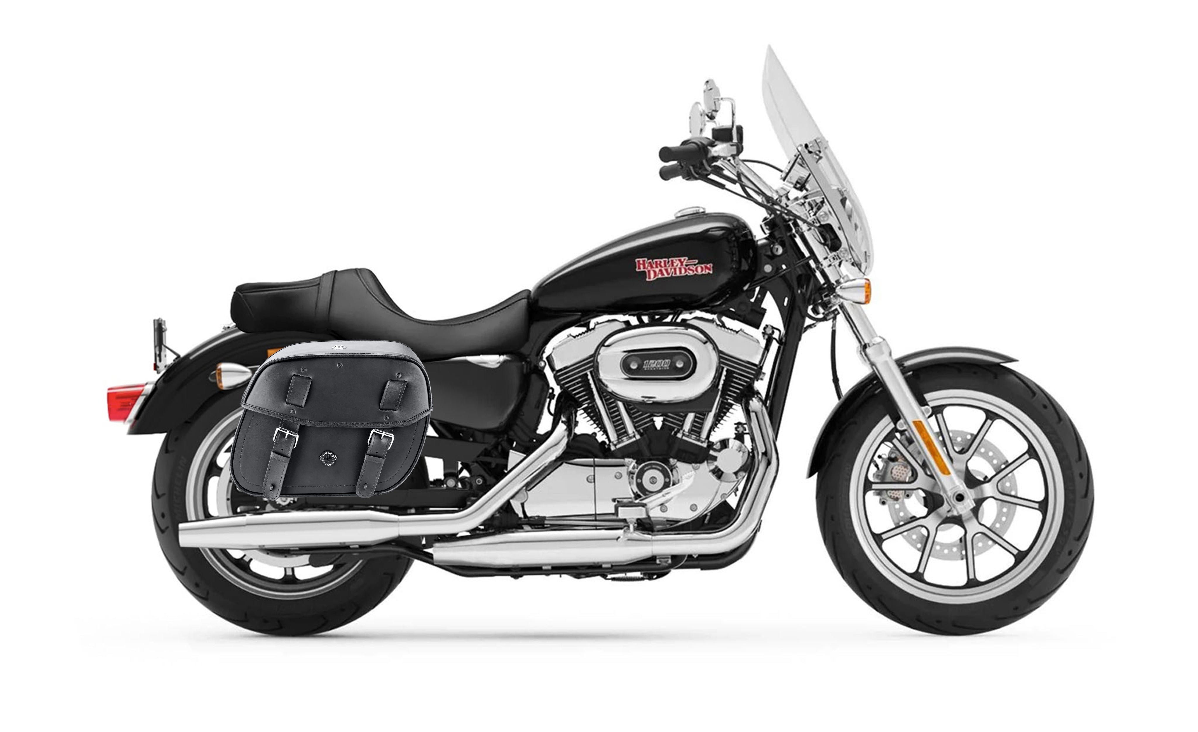 25L - Arch Large Shock Cutout Leather Motorcycle Saddlebags for Harley Sportster 1200 Super Low XL1200T Bag on Bike @expand