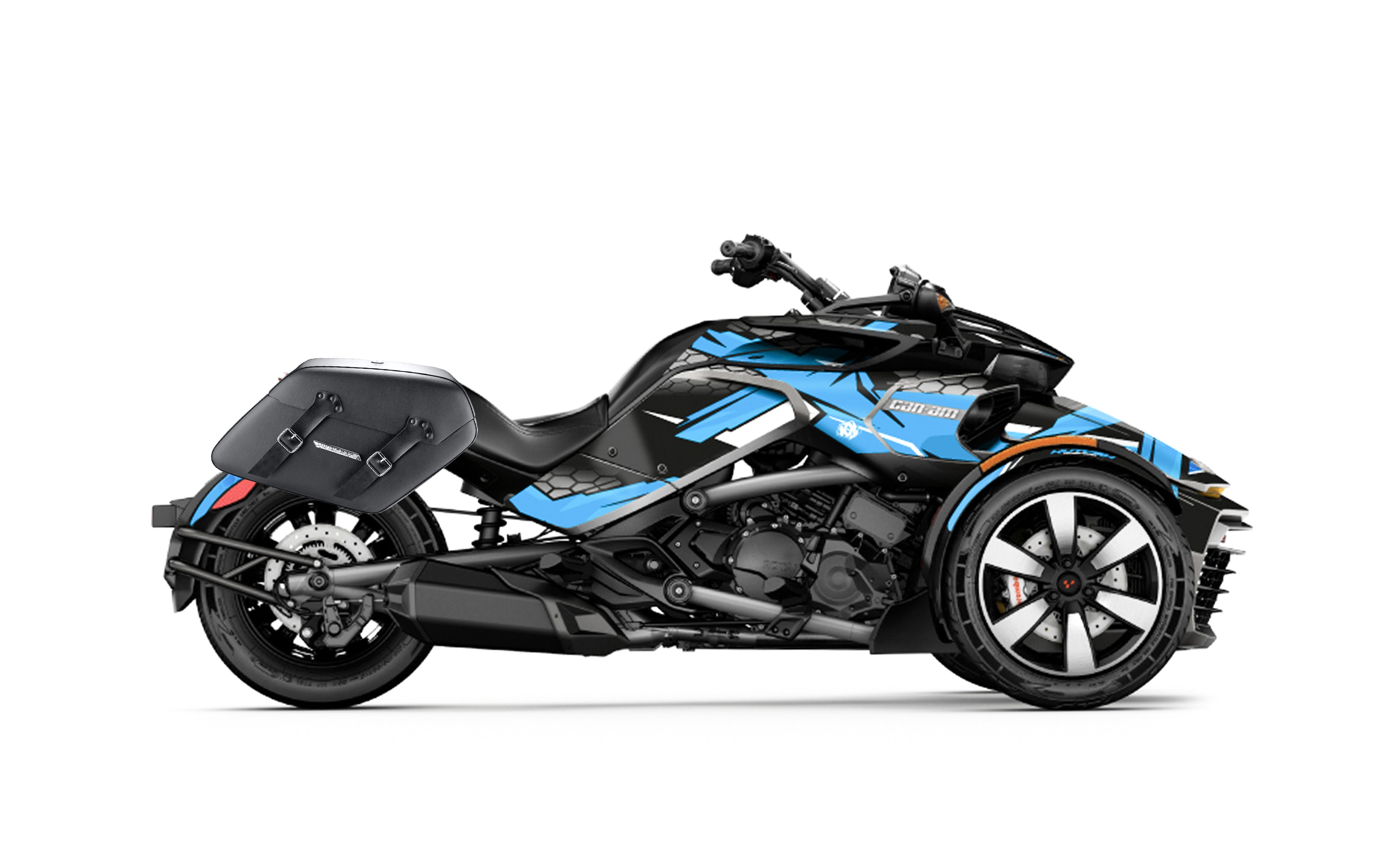 42L - Baldur Extra Large CAN AM Spyder F3 Leather Wrapped Motorcycle Hard Saddlebags Bag on Bike @expand