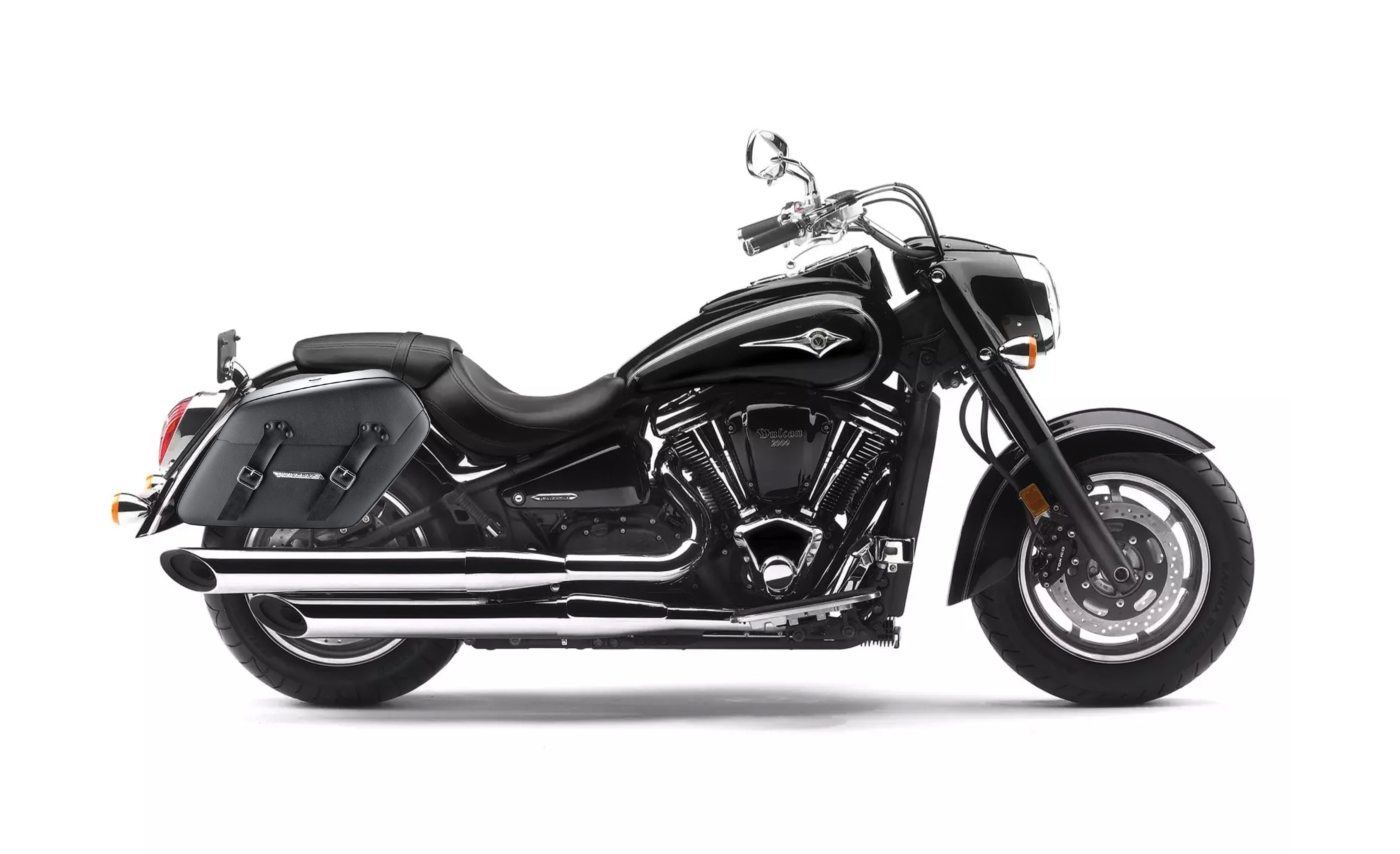 42L - Baldur Extra Large Kawasaki Vulcan 2000 VN2000 Leather Wrapped Motorcycle Hard Saddlebags Bag on Bike @expand