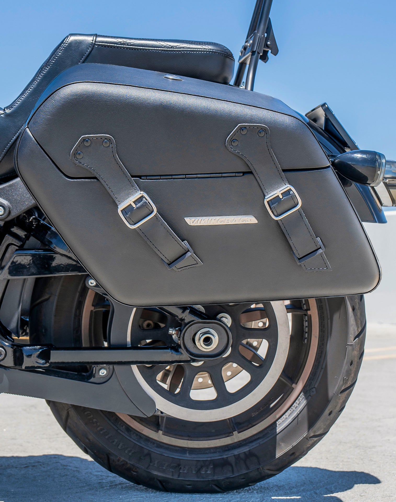 42L - Baldur Extra Large Leather Wrapped Motorcycle Hard Saddlebags for Harley Softail Low Rider S FXLRS Lifestyle