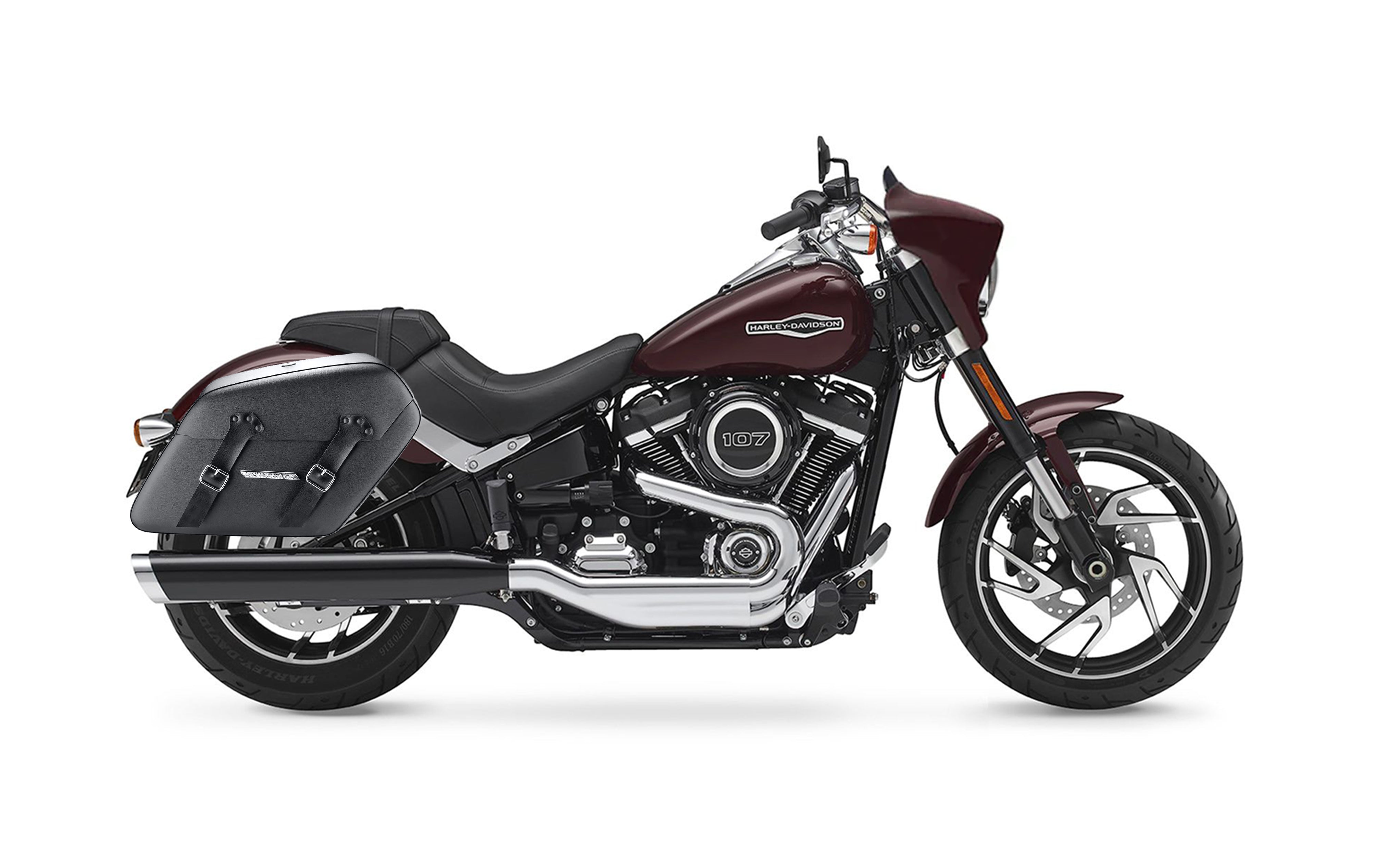 42L - Baldur Extra Large Leather Wrapped Motorcycle Hard Saddlebags for Harley Softail Sport Glide FLSB Bag on Bike @expand