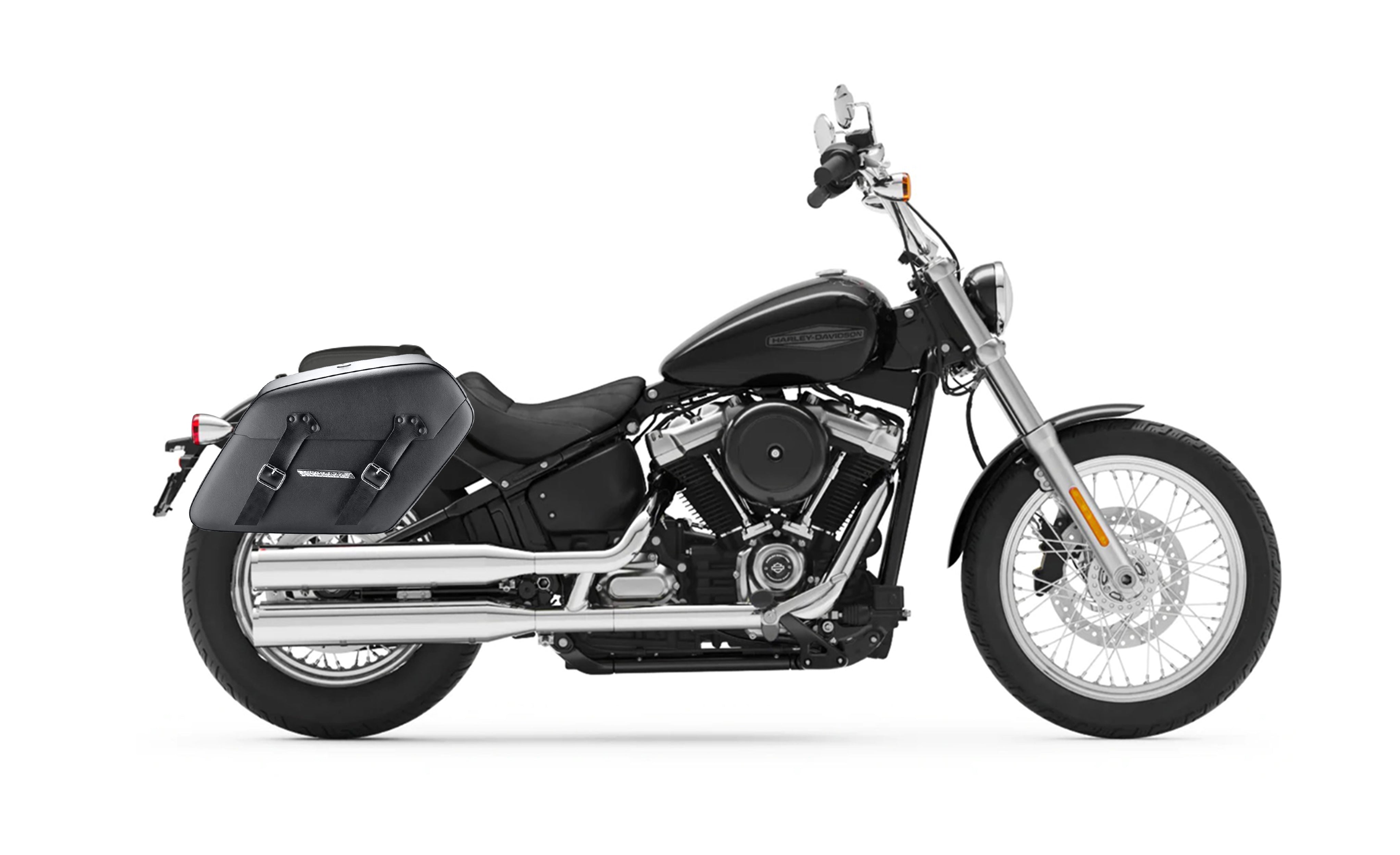 42L - Baldur Extra Large Leather Wrapped Motorcycle Hard Saddlebags for Harley Softail Standard FXST Bag on Bike @expand