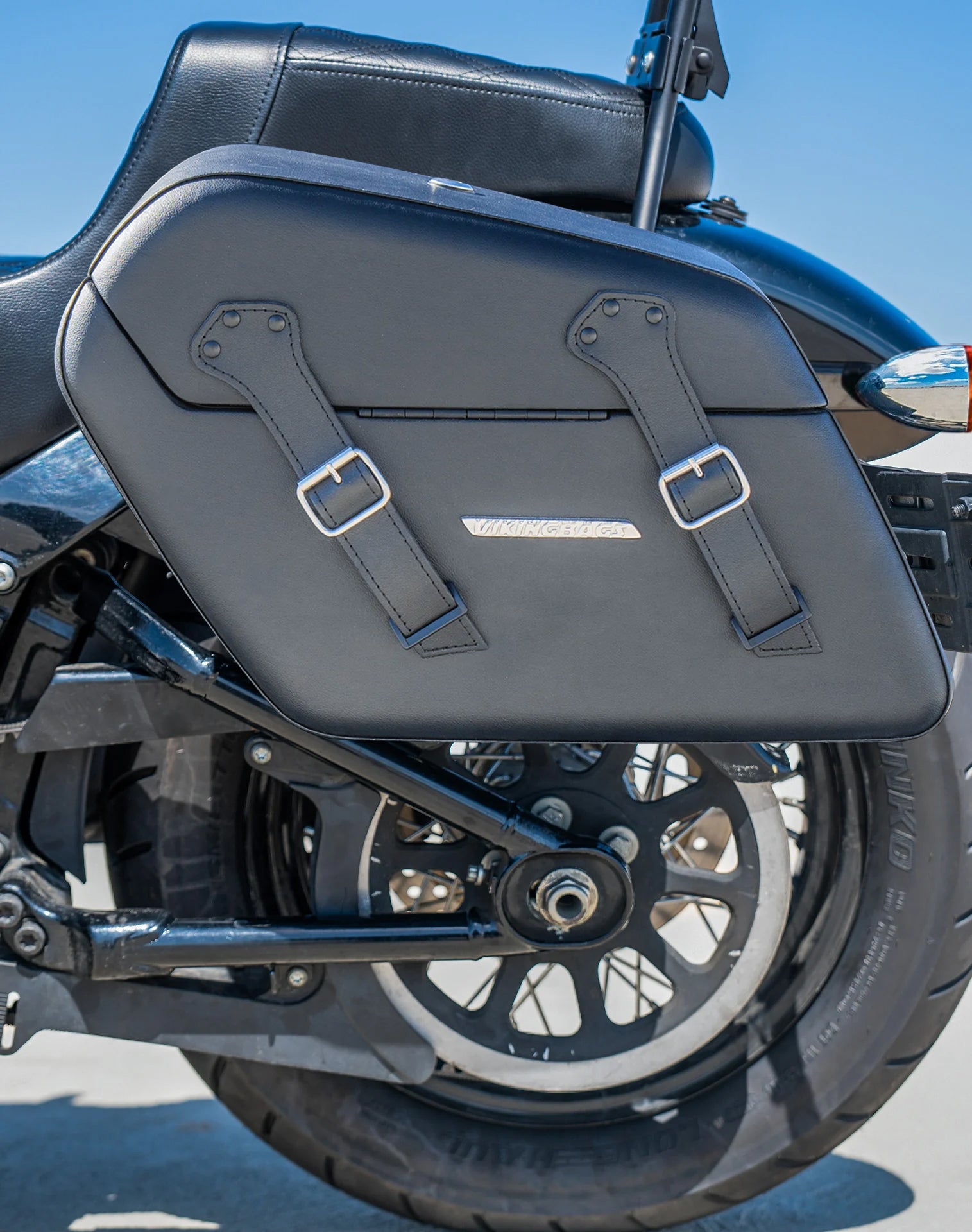 42L - Baldur Extra Large Leather Wrapped Motorcycle Hard Saddlebags for Harley Softail Street Bob FXBB/S