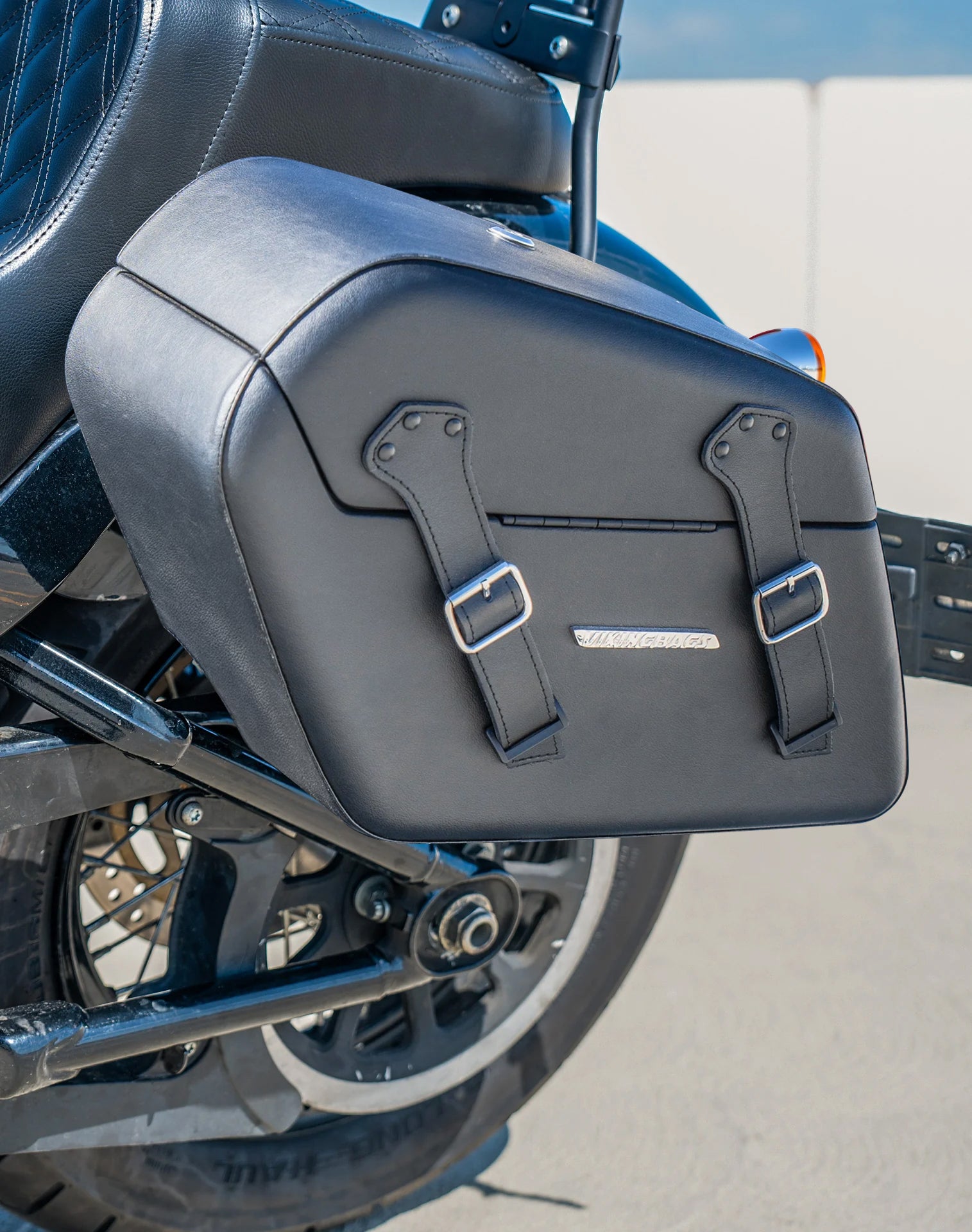 42L - Baldur Extra Large Leather Wrapped Motorcycle Hard Saddlebags for Harley Softail Street Bob FXBB/S