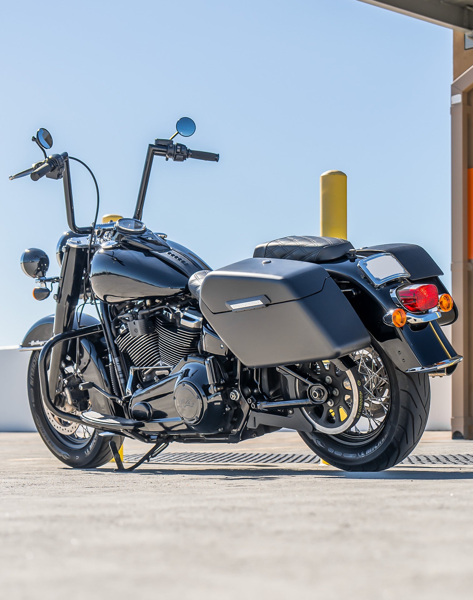 42L - Baldur Extra Large Matte Motorcycle Hard Saddlebags for Harley Softail Heritage FLHC/S Lifestyle