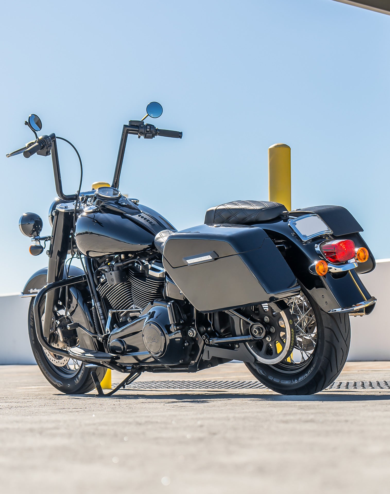 42L - Baldur Extra Large Painted Motorcycle Hard Saddlebags for Harley Softail Heritage FLHC/S Lifestyle