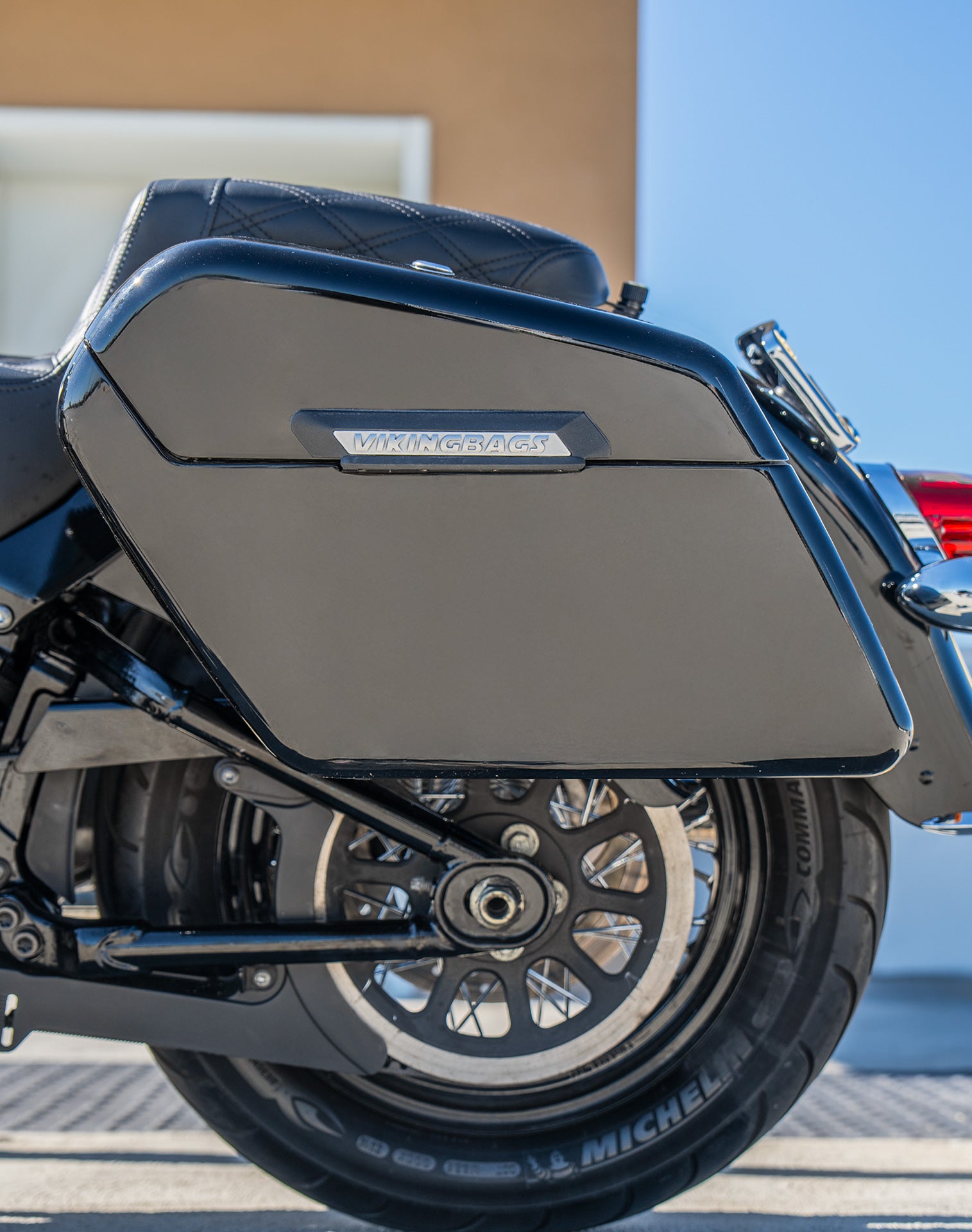 42L - Baldur Extra Large Painted Motorcycle Hard Saddlebags for Harley Softail Heritage FLHC/S Lifestyle