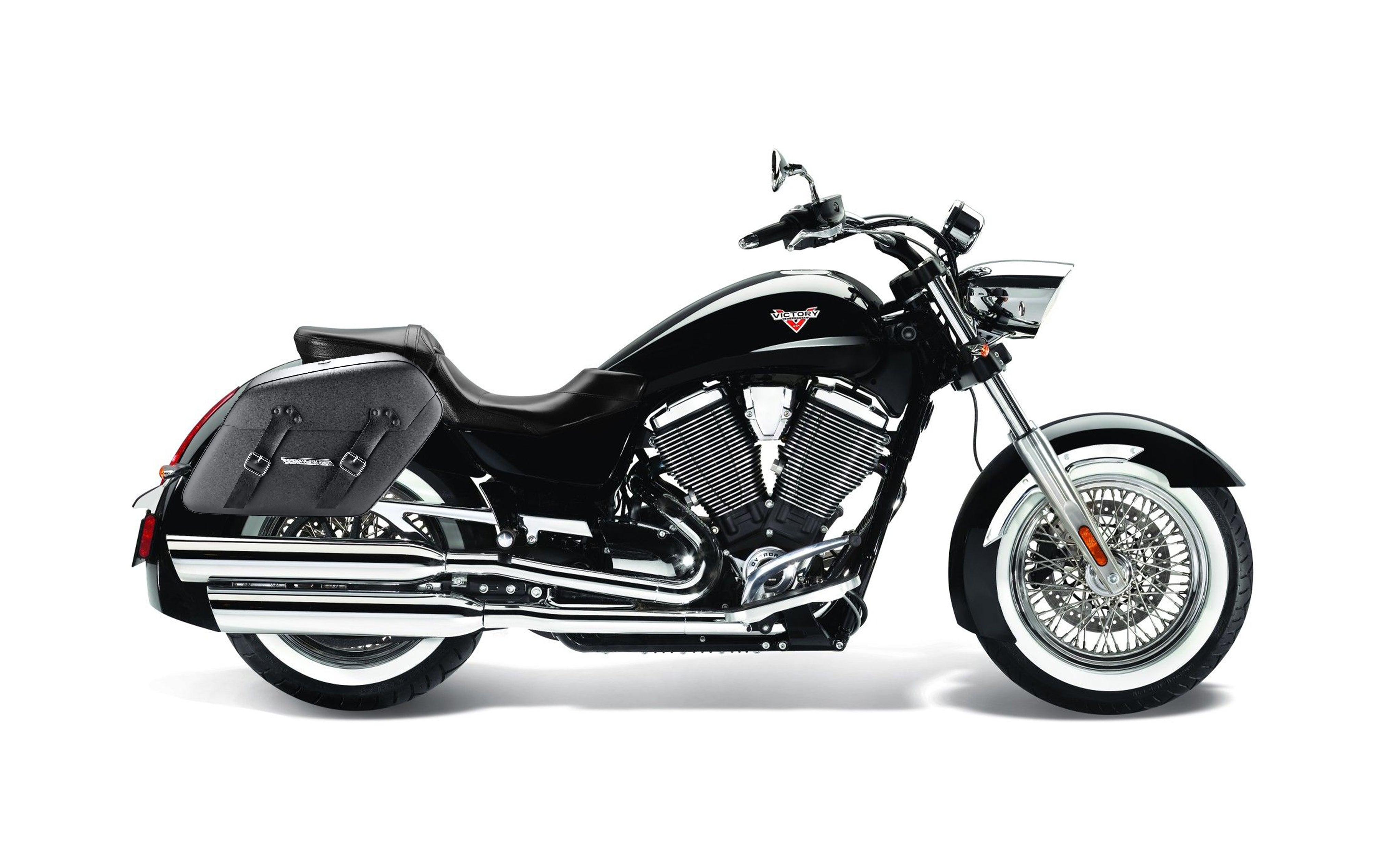 42L - Baldur Extra Large Victory Boardwalk Leather Wrapped Motorcycle Hard Saddlebags Bag on Bike @expand