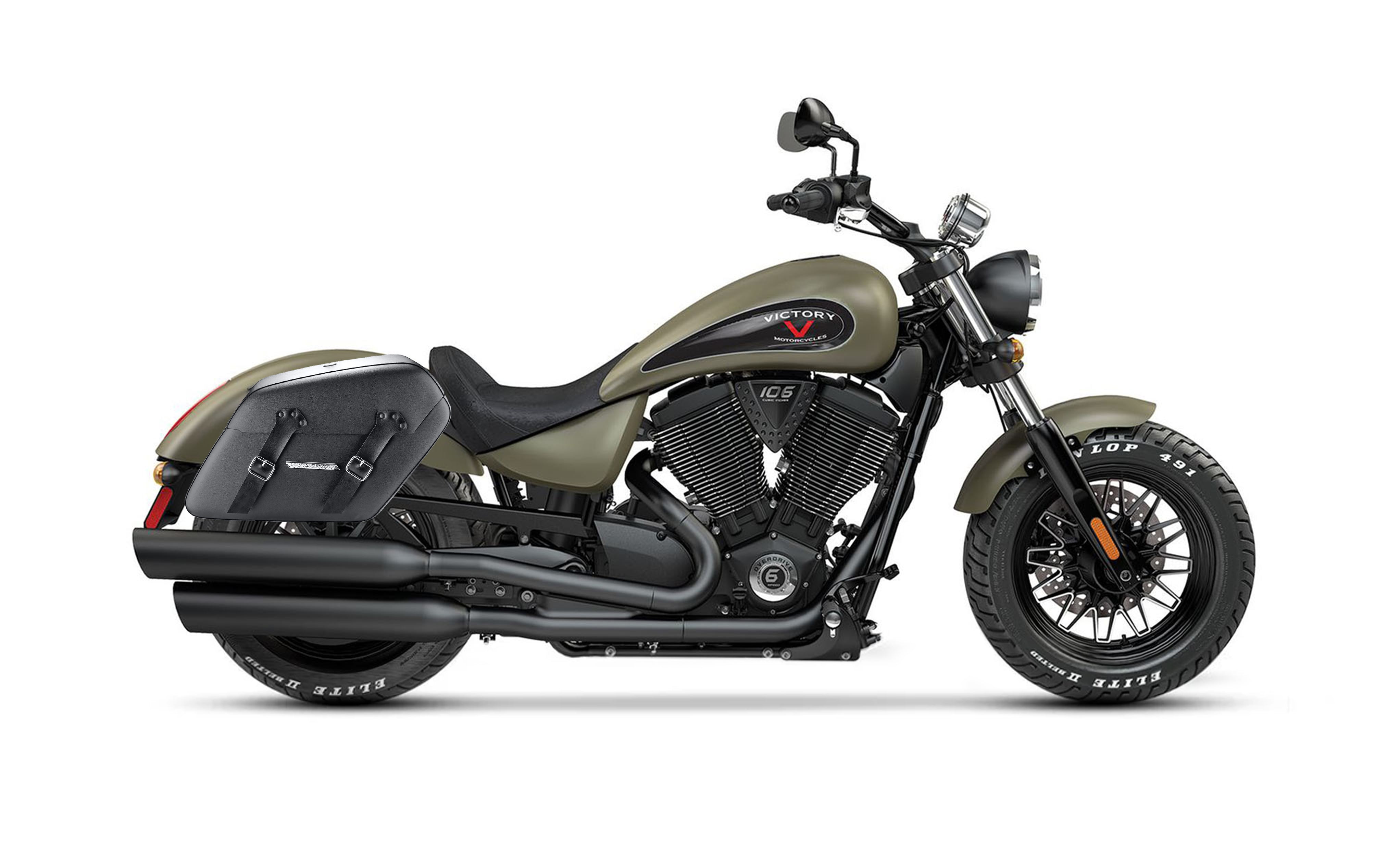 42L - Baldur Extra Large Victory Gunner Leather Wrapped Motorcycle Hard Saddlebags Bag on Bike @expand