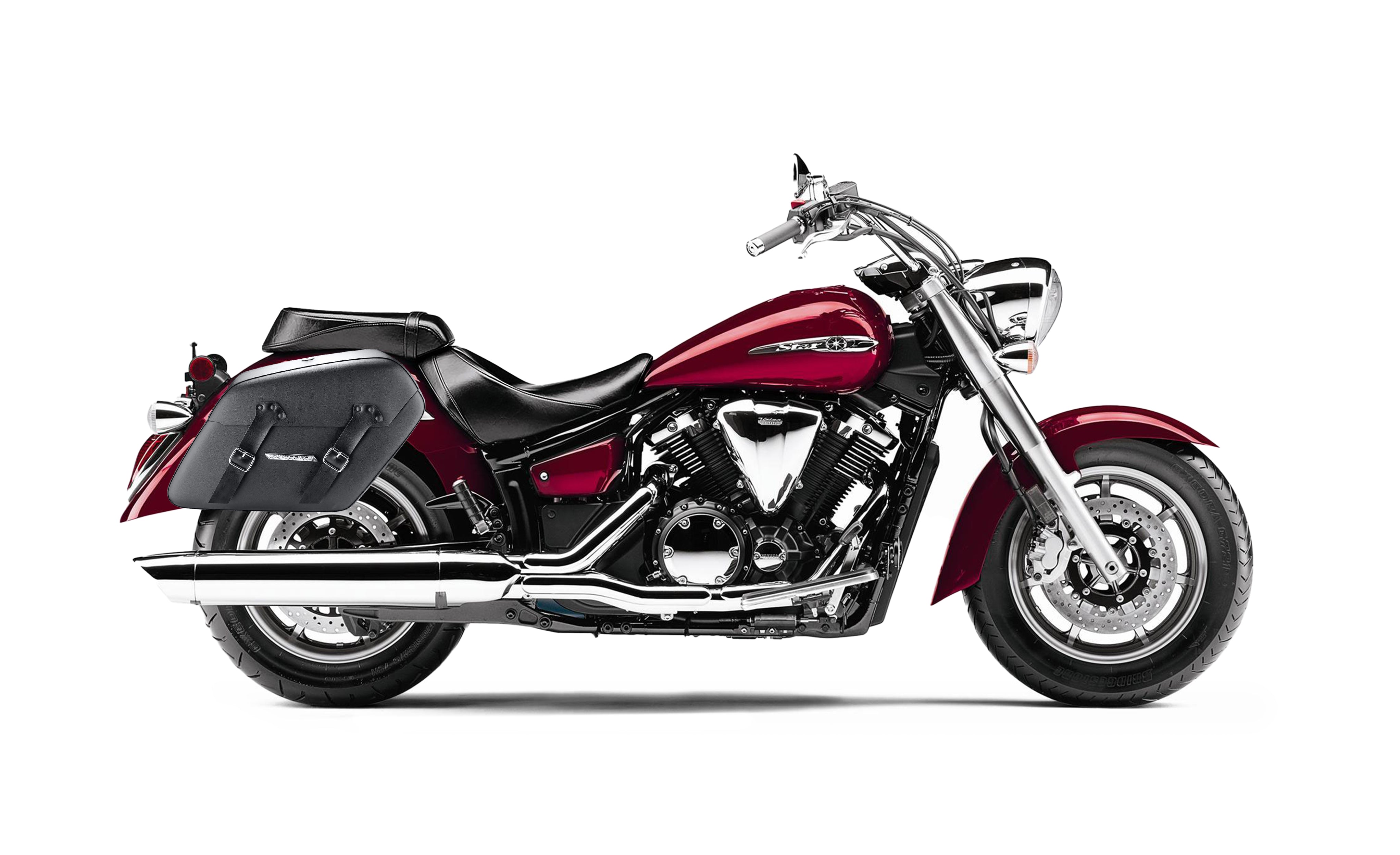 42L - Baldur Extra Large Yamaha V Star 1300 Classic XVS1300A Leather Wrapped Motorcycle Hard Saddlebags Bag on Bike @expand